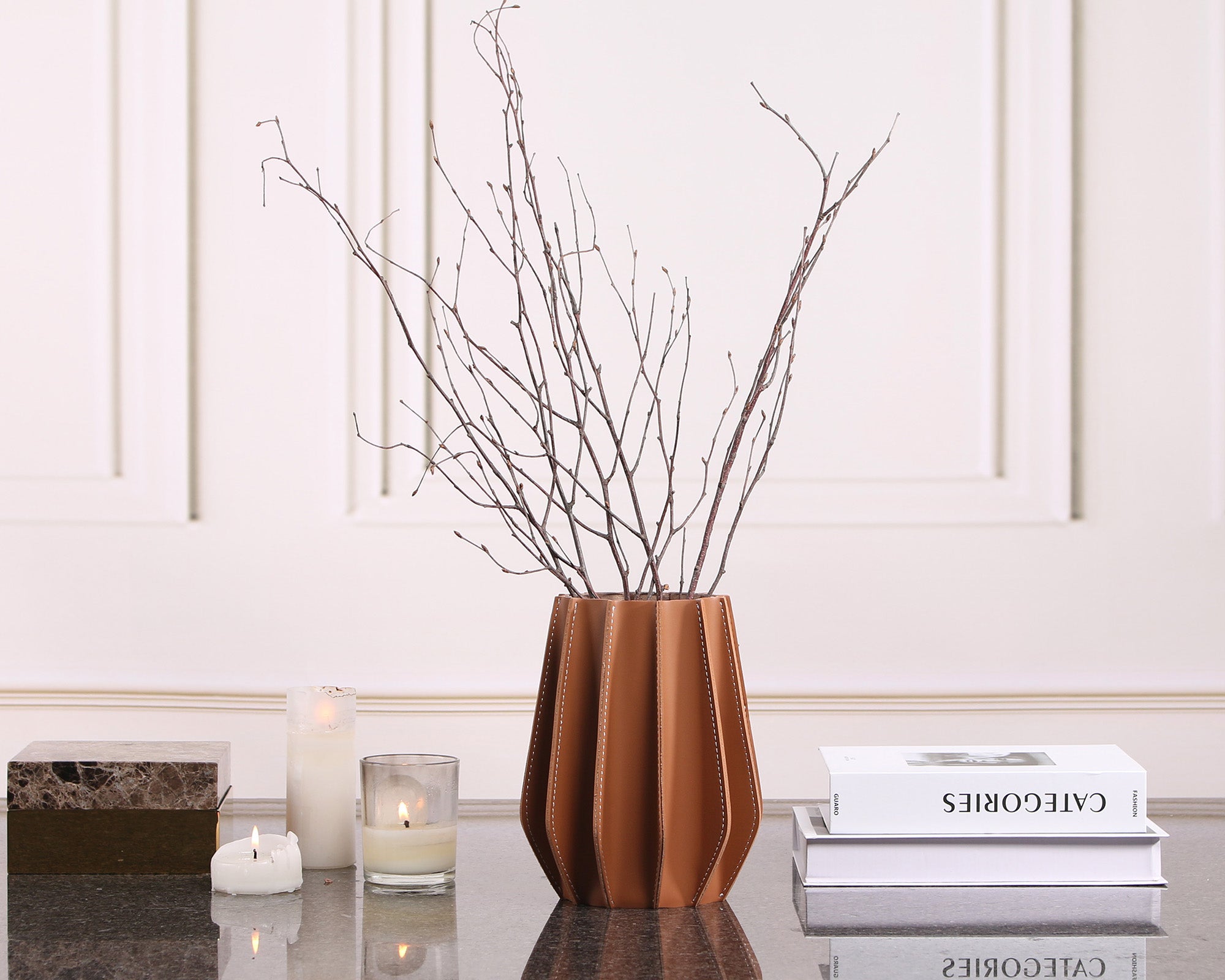 Juana Vase - Brown Leather and Glass