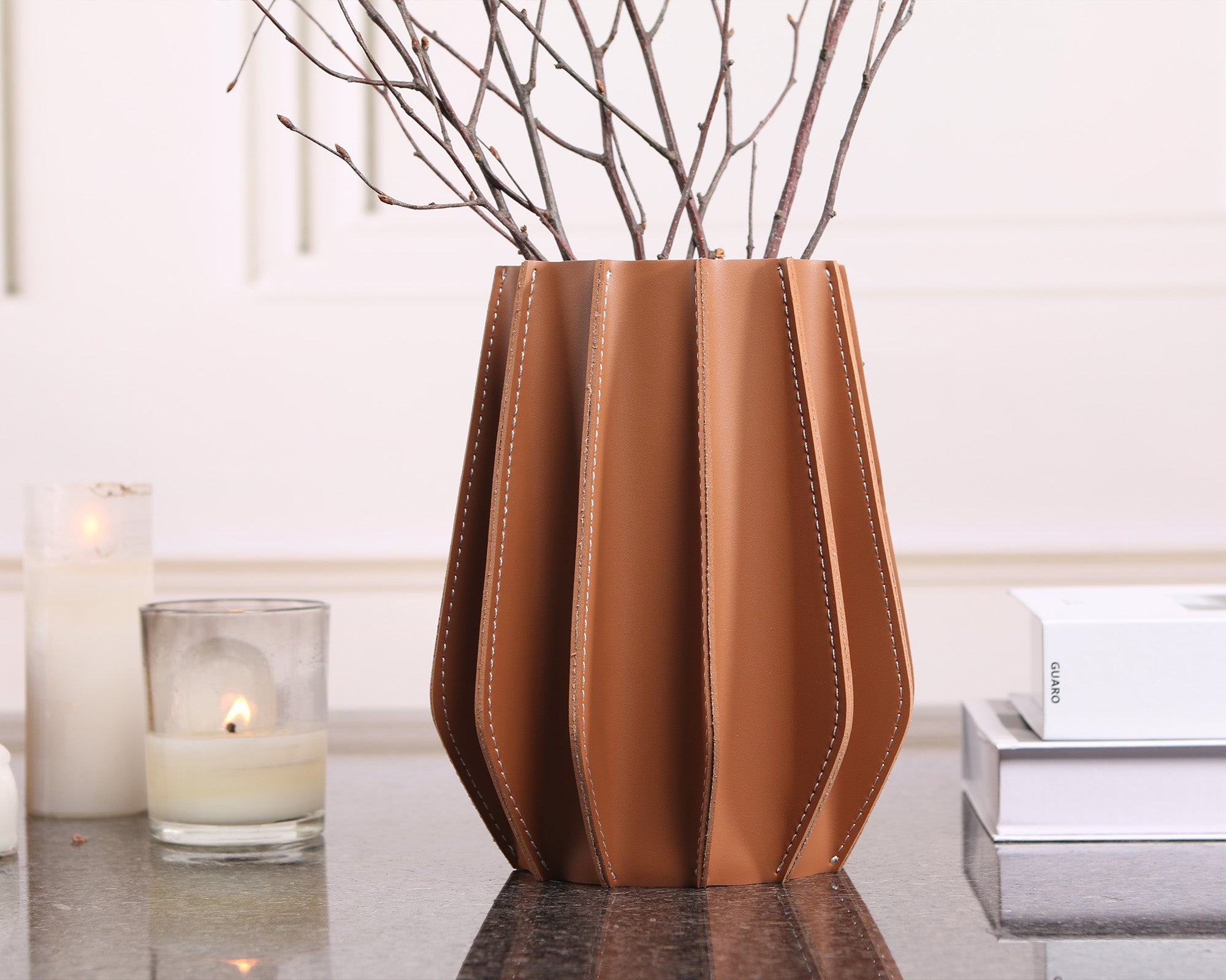 Juana Vase - Brown Leather and Glass