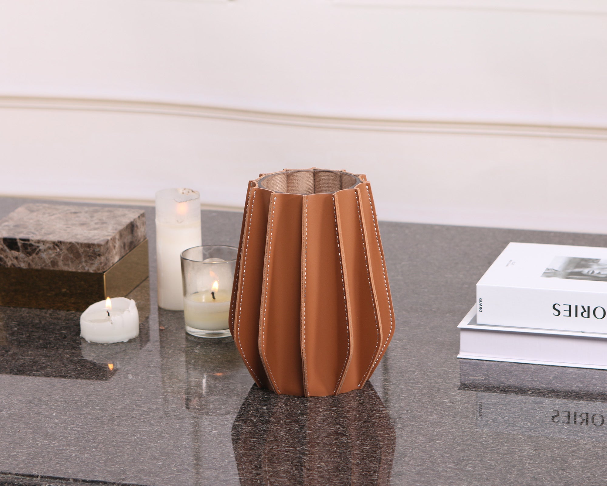 Juana Vase - Brown Leather and Glass