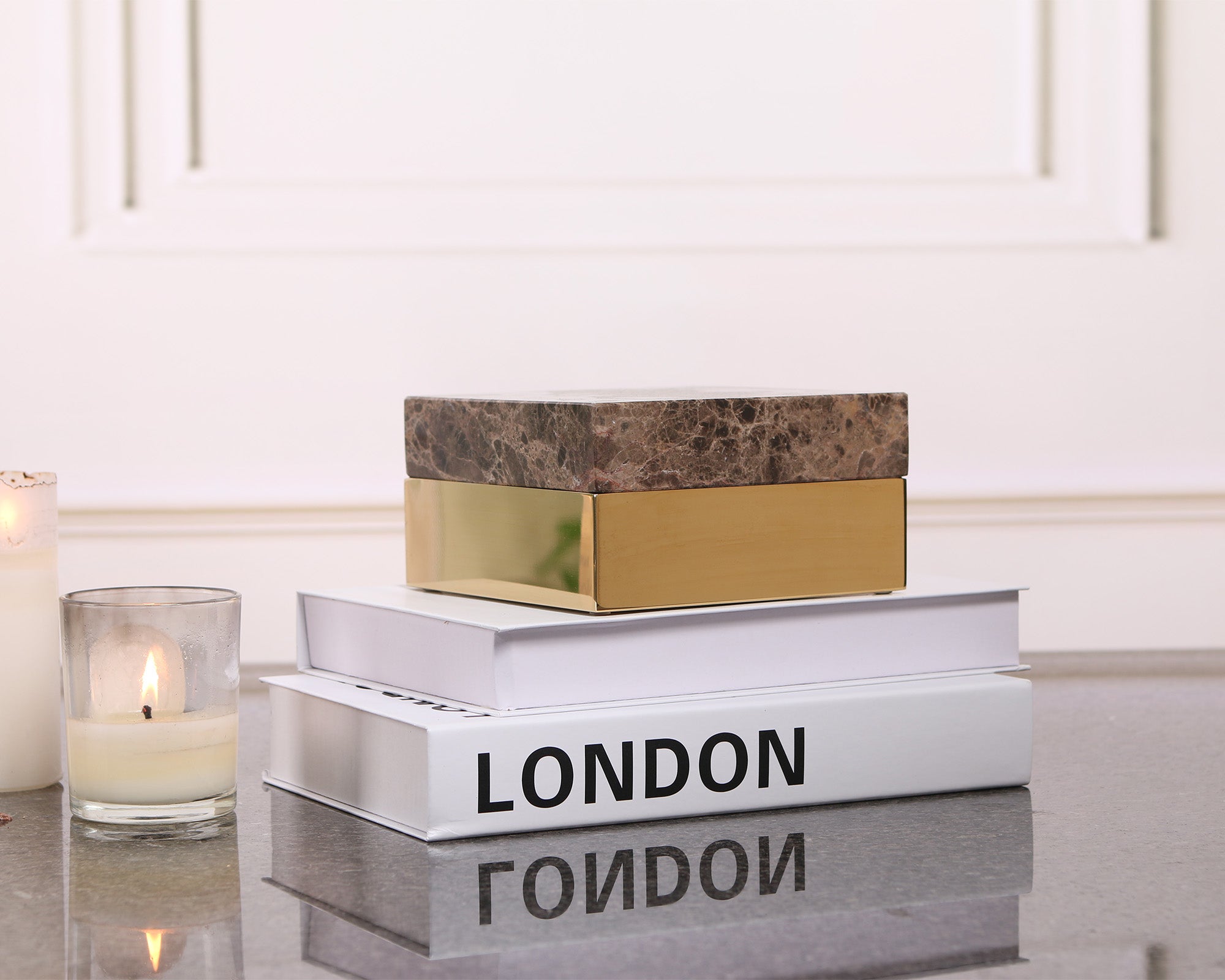 Lina Marble Storage Box - Coffee and Gold