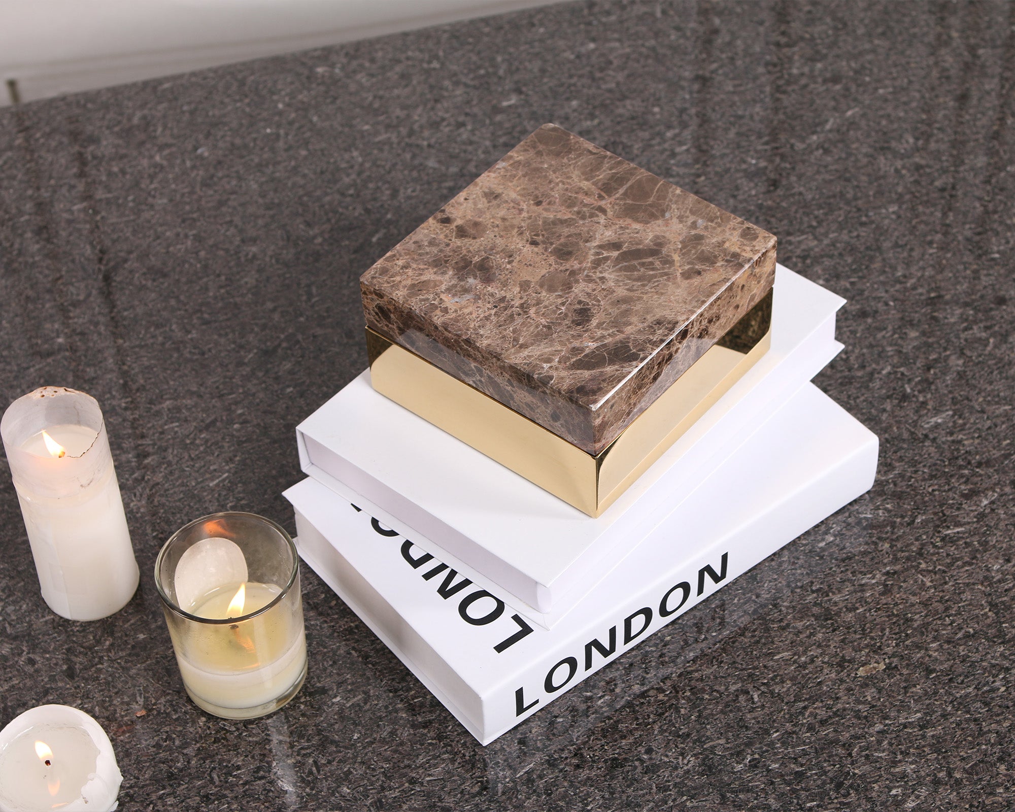 Lina Marble Storage Box - Coffee and Gold
