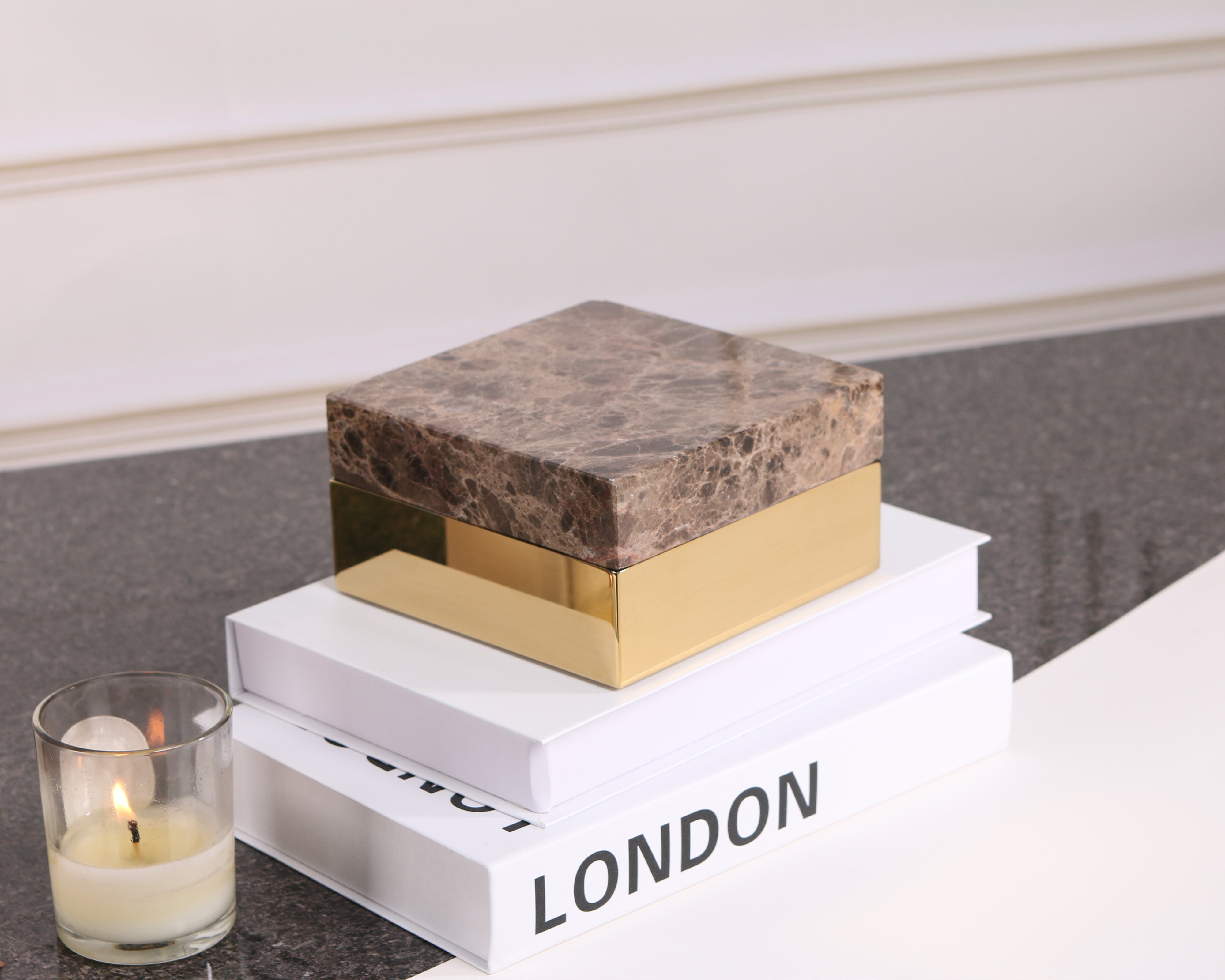 Lina Marble Storage Box - Coffee and Gold