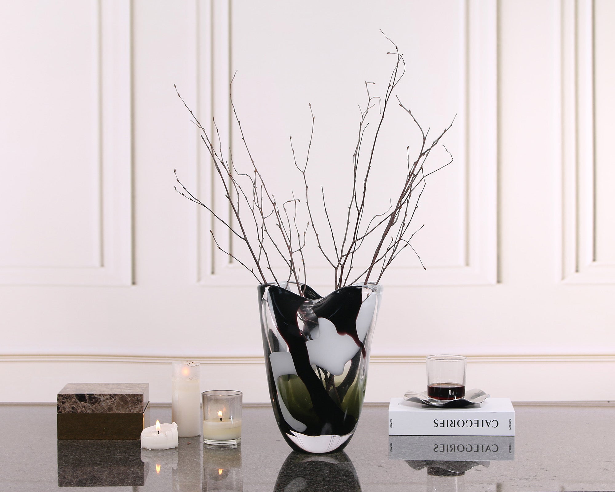 Natasha Glass Vase - Black and Grey