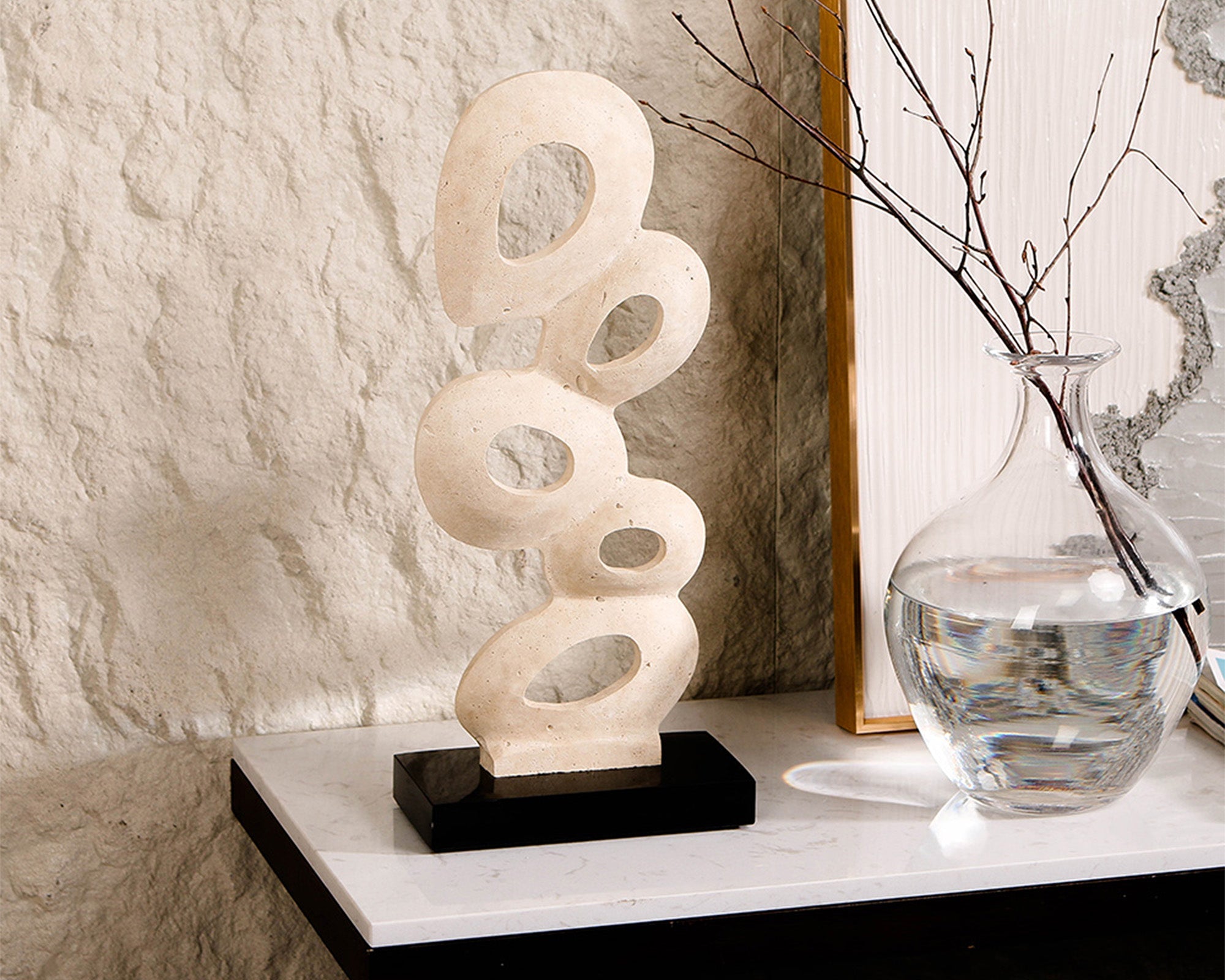 Stone Flow Sculpture - Beige & Black