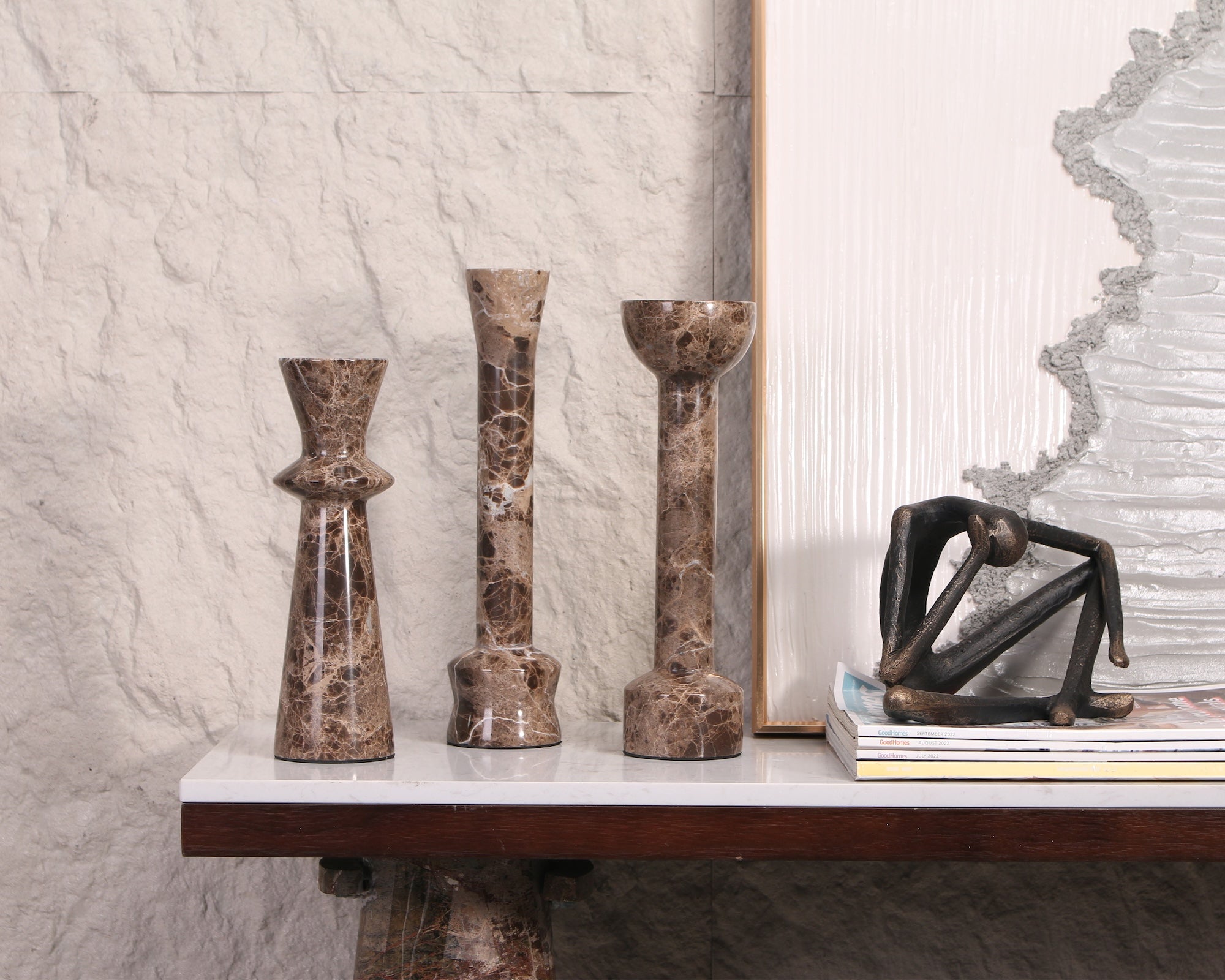 Melora Candle Holder - Dark Brown Marble