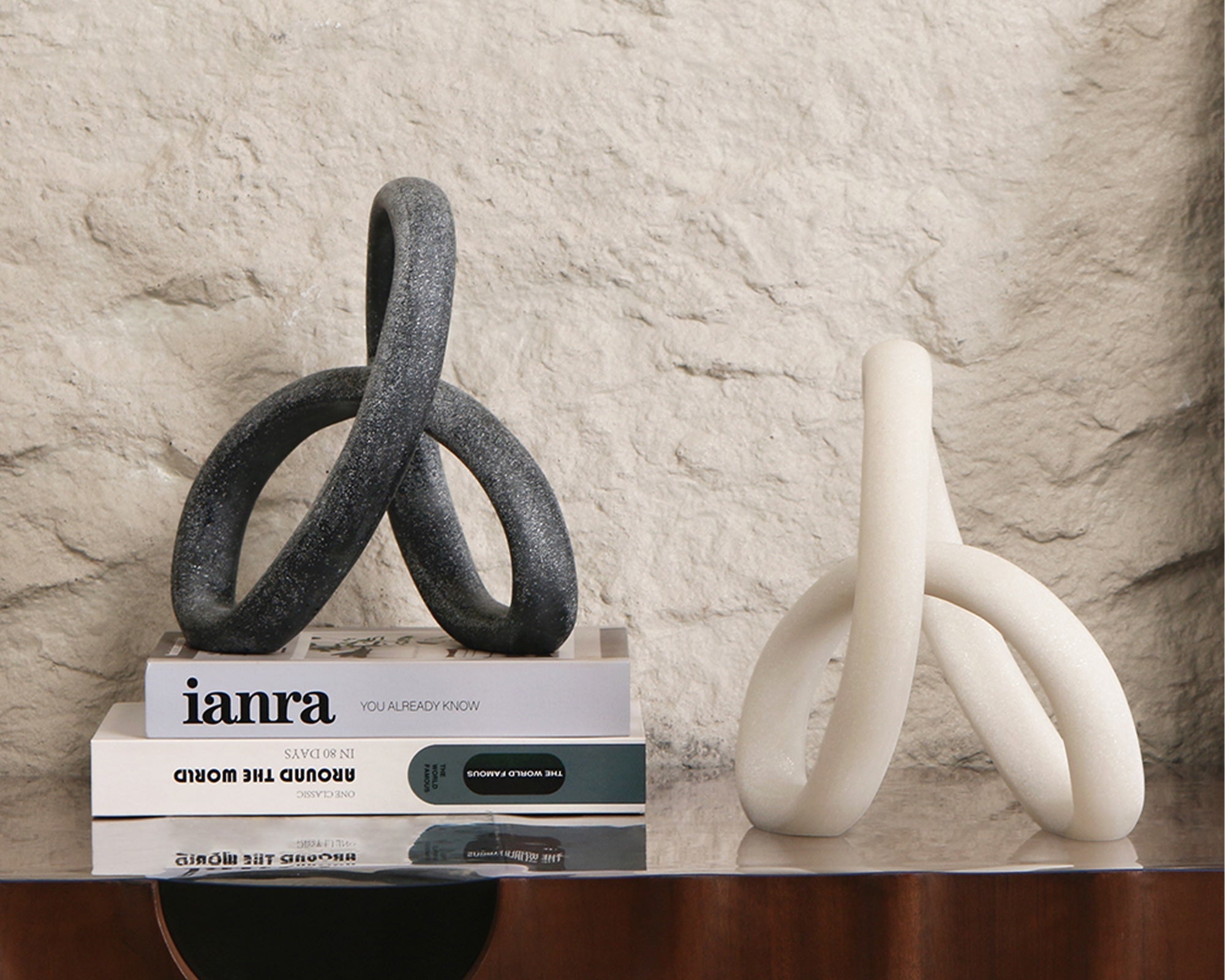 Loop Sculpture - Matte Black Marble Effect