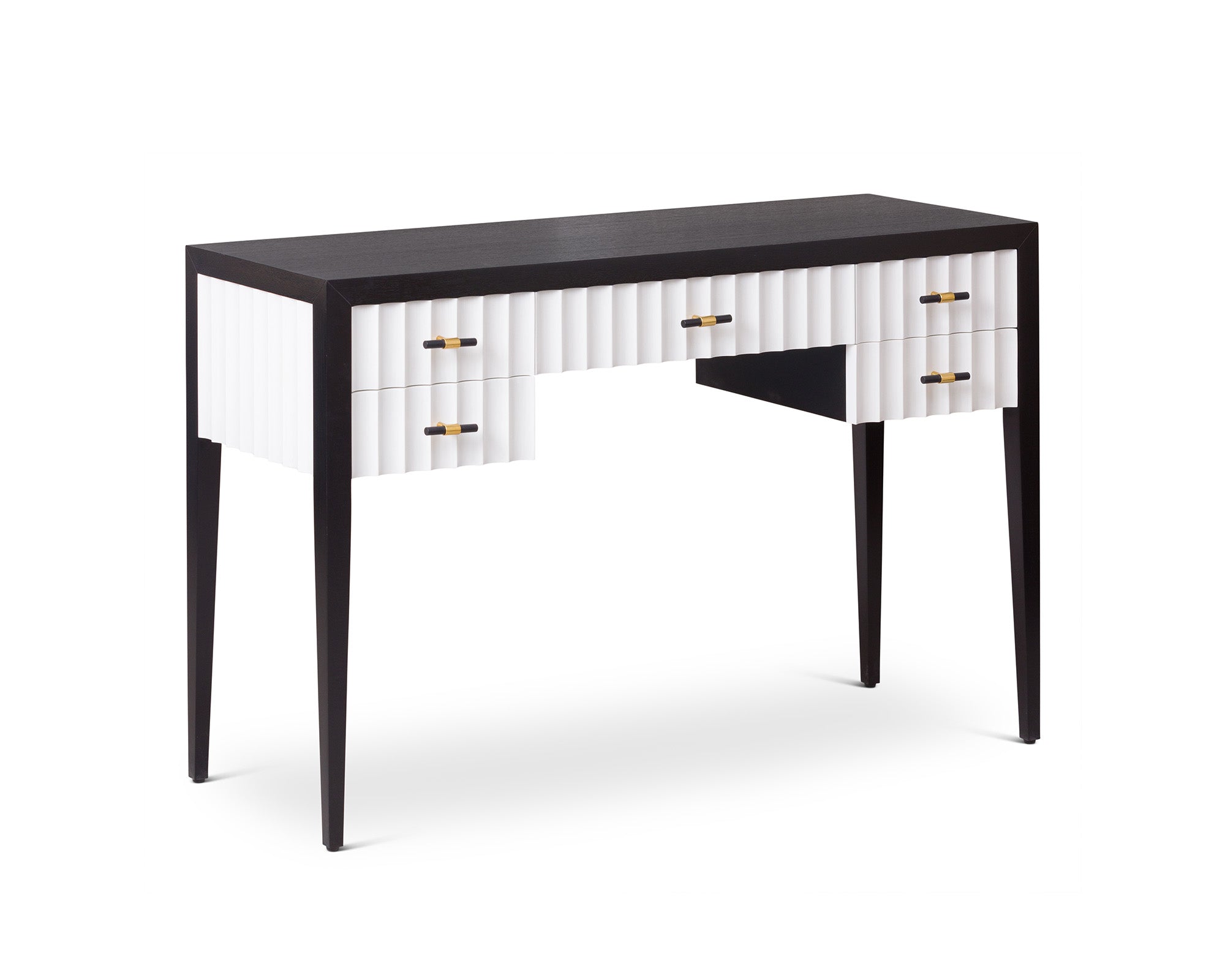 Malibu Console Table - Black Satin Veneer, Hairline White & Red Lining