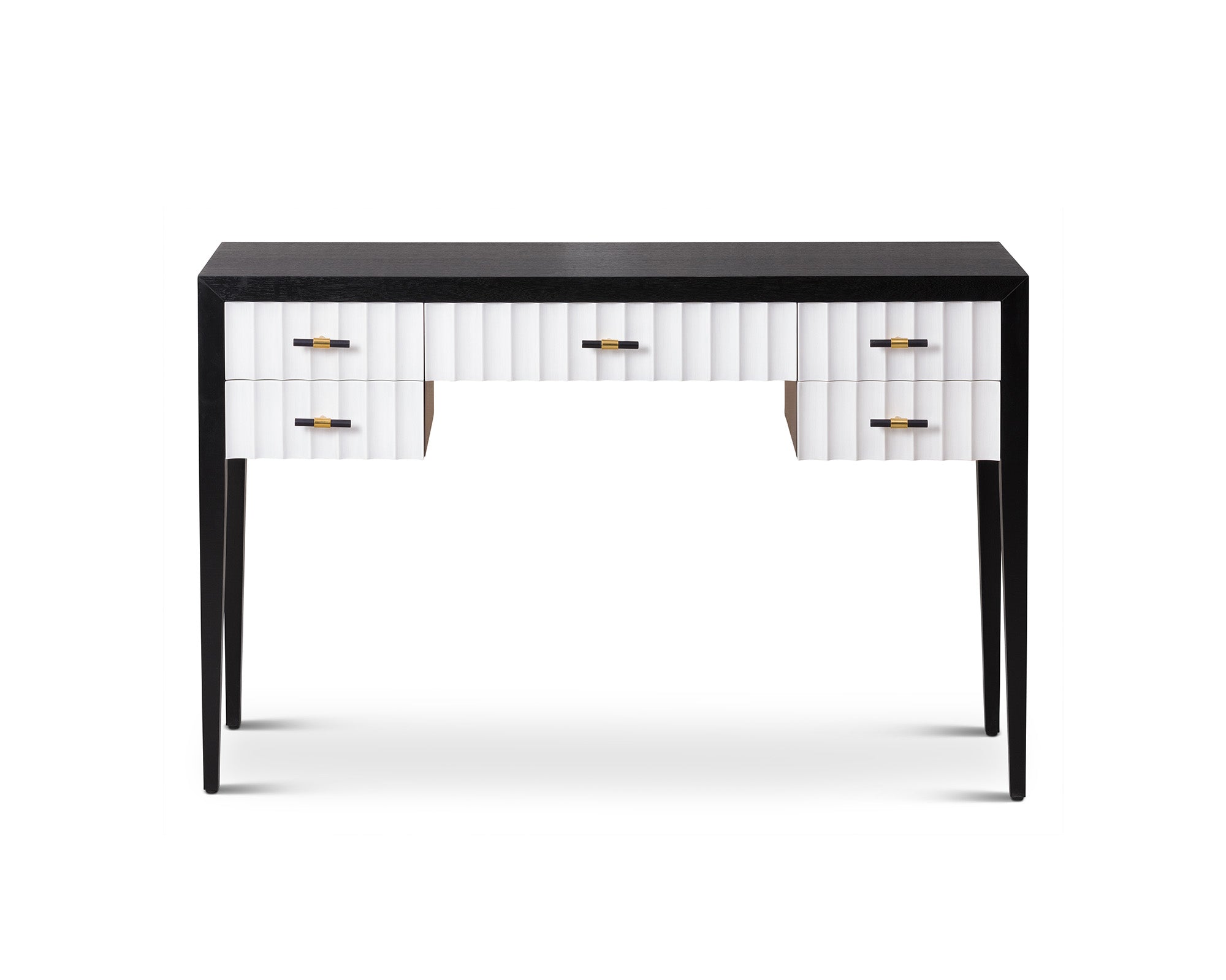 Malibu Console Table - Black Satin Veneer, Hairline White & Red Lining