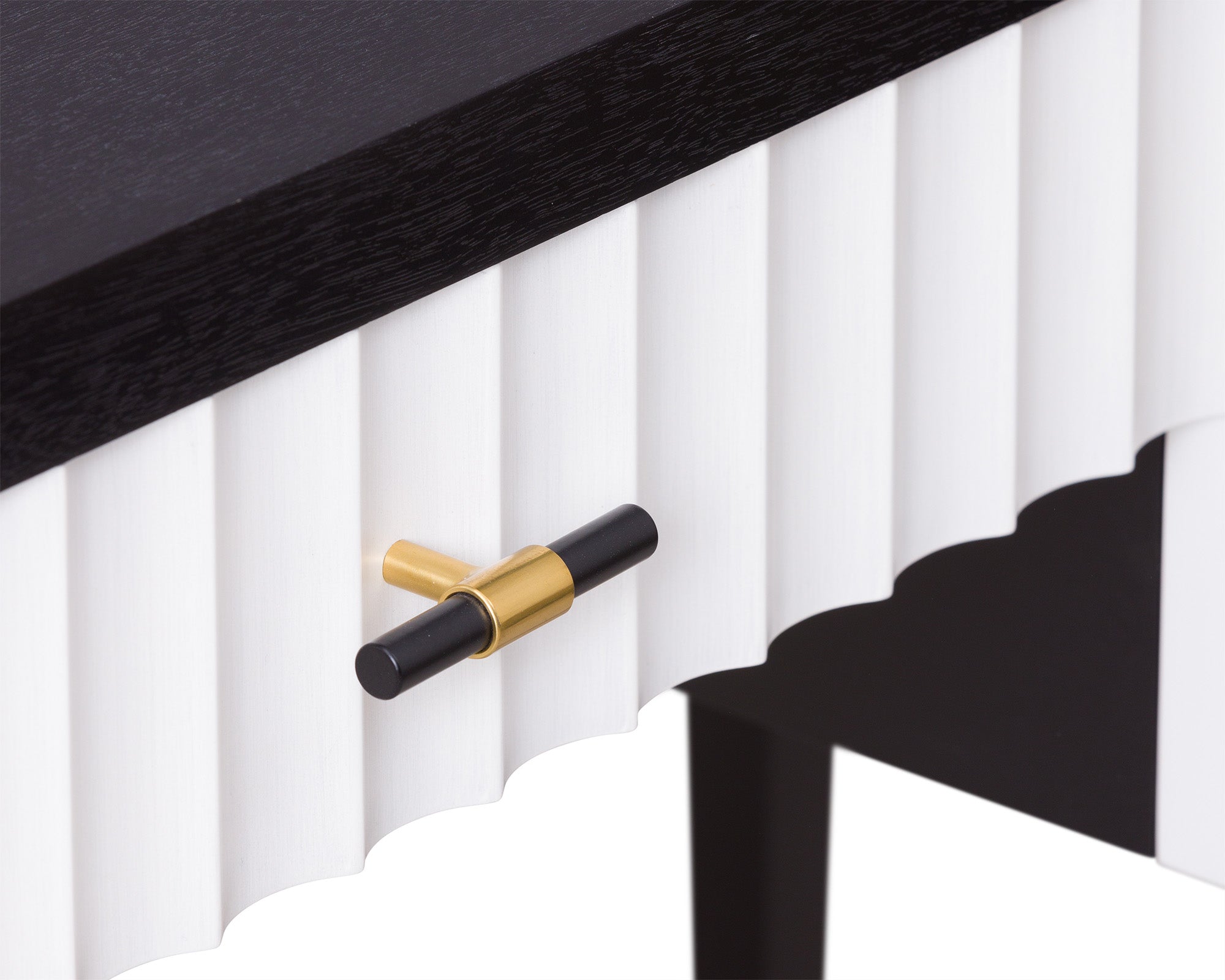 Malibu Console Table - Black Satin Veneer, Hairline White & Red Lining