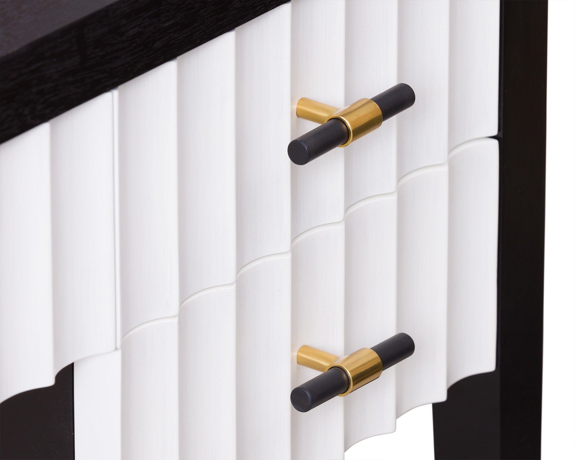 Malibu Console Table - Black Satin Veneer, Hairline White & Red Lining