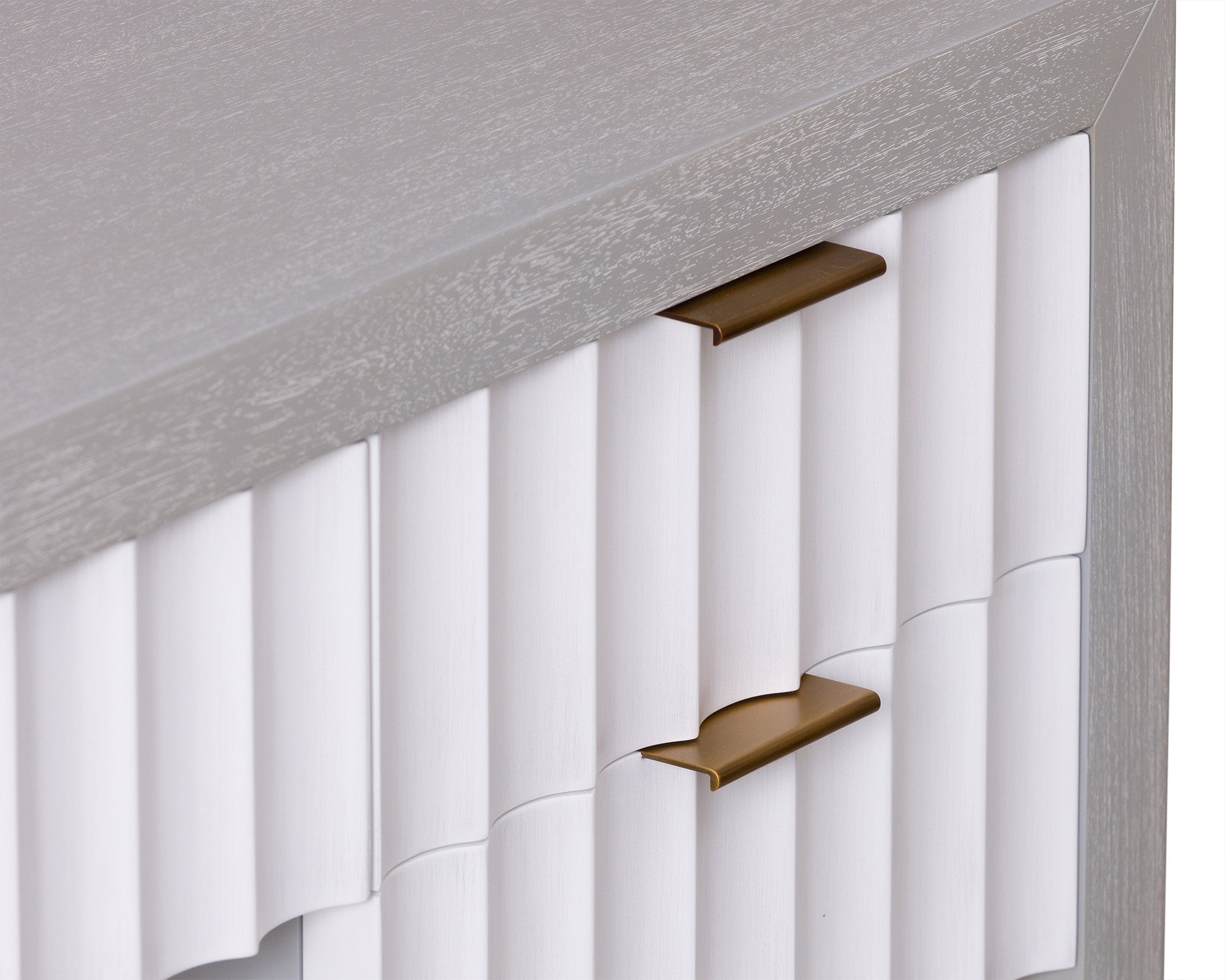 Malibu Console Table  -  Grey Satin Veneer, Hairline White & Red Lining