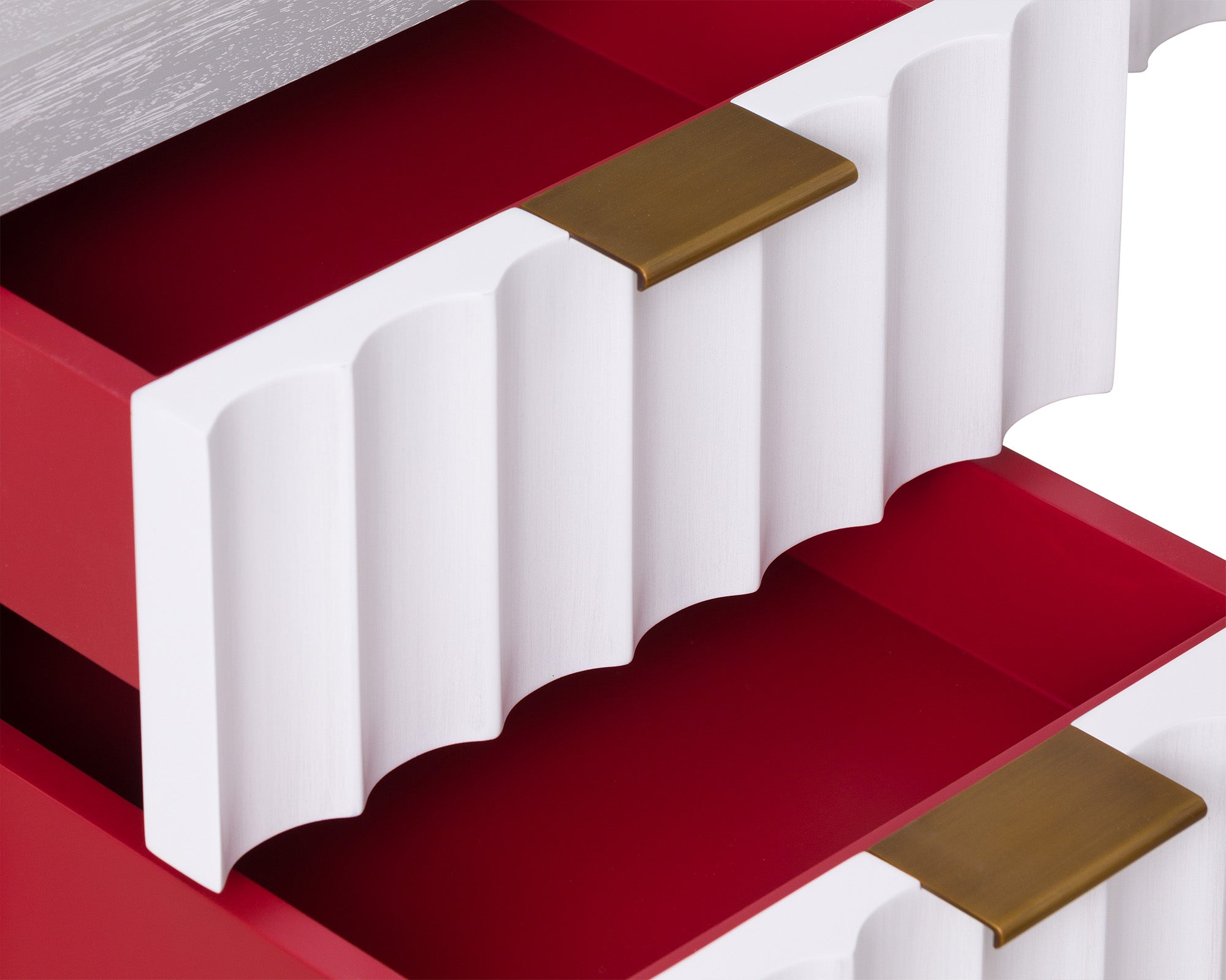 Malibu Console Table  -  Grey Satin Veneer, Hairline White & Red Lining