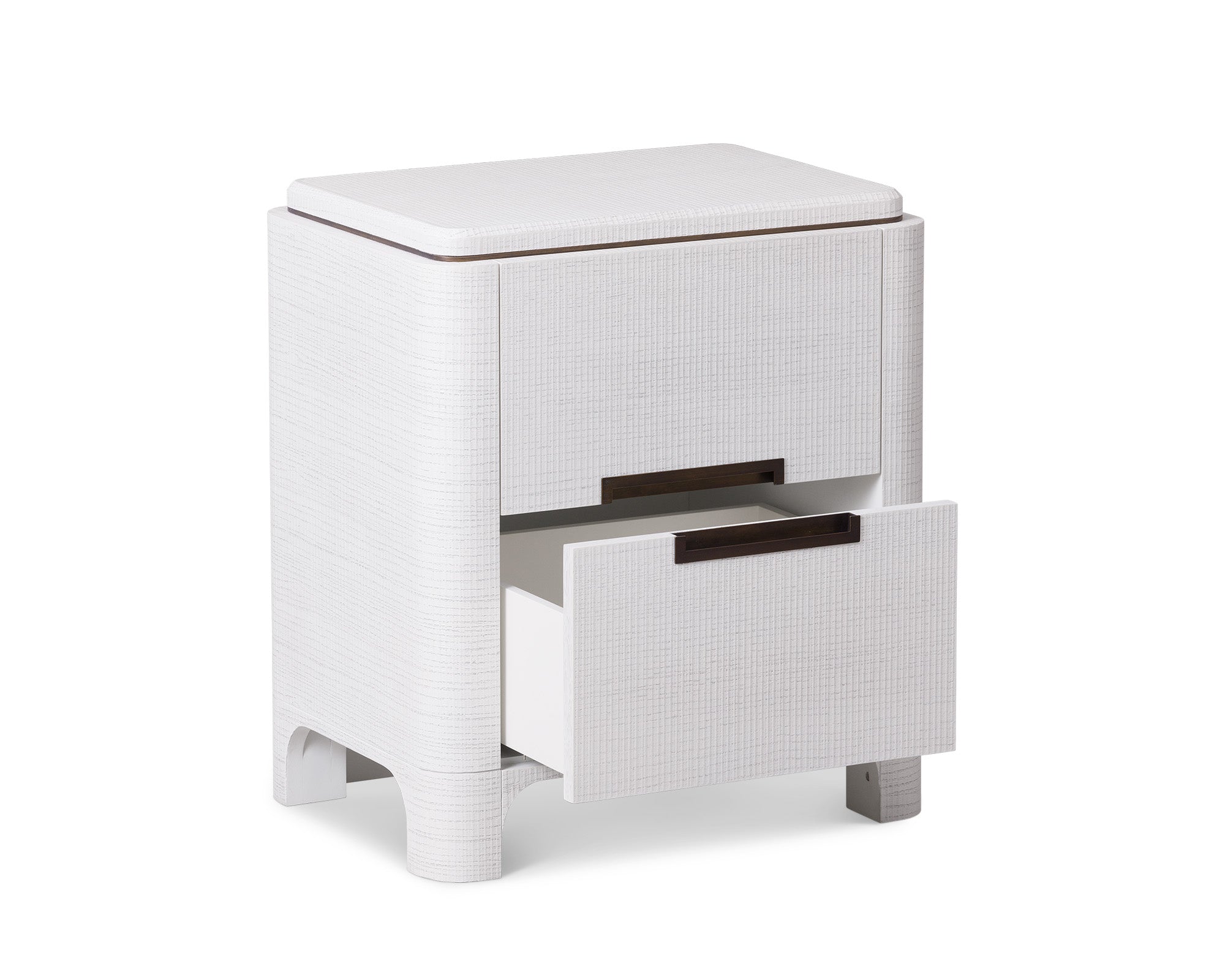 Vitros Bedside Table  -   White Saw Cut Oak and Antique Brushed Brass