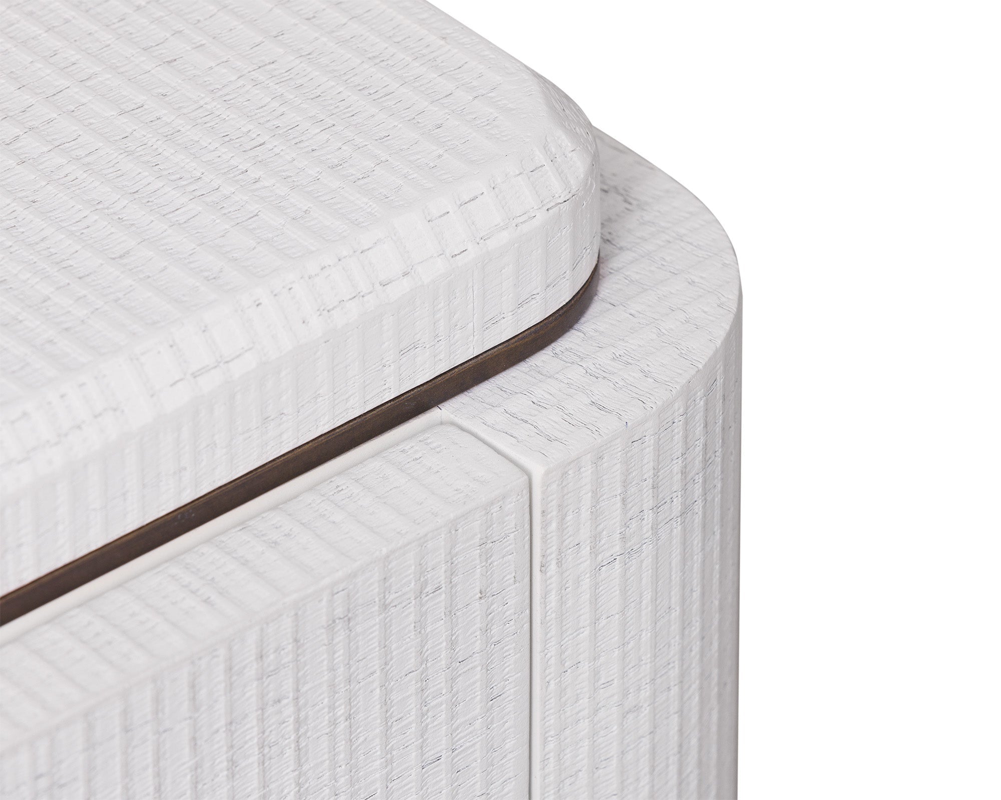 Vitros Bedside Table  -   White Saw Cut Oak and Antique Brushed Brass