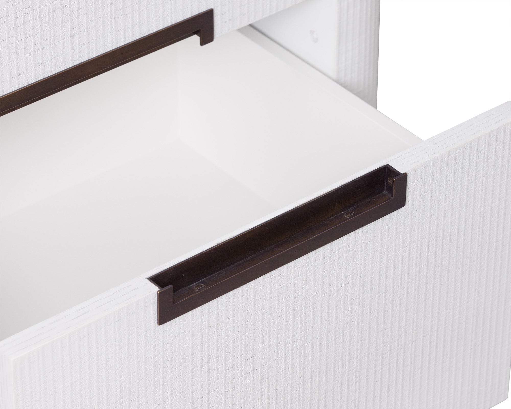 Vitros Bedside Table  -   White Saw Cut Oak and Antique Brushed Brass