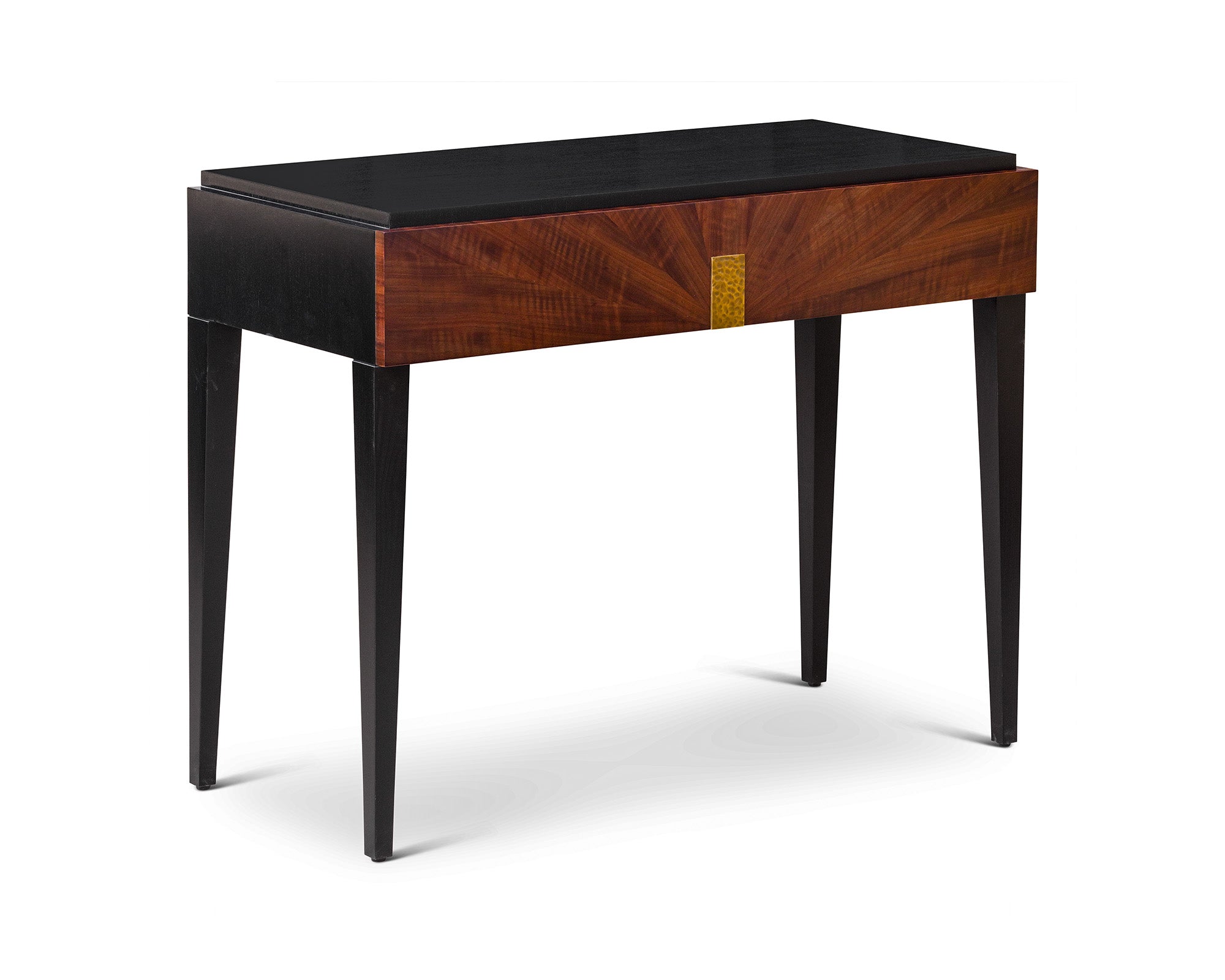 Beverly Console Table - Brown Wood and Hammered Brass