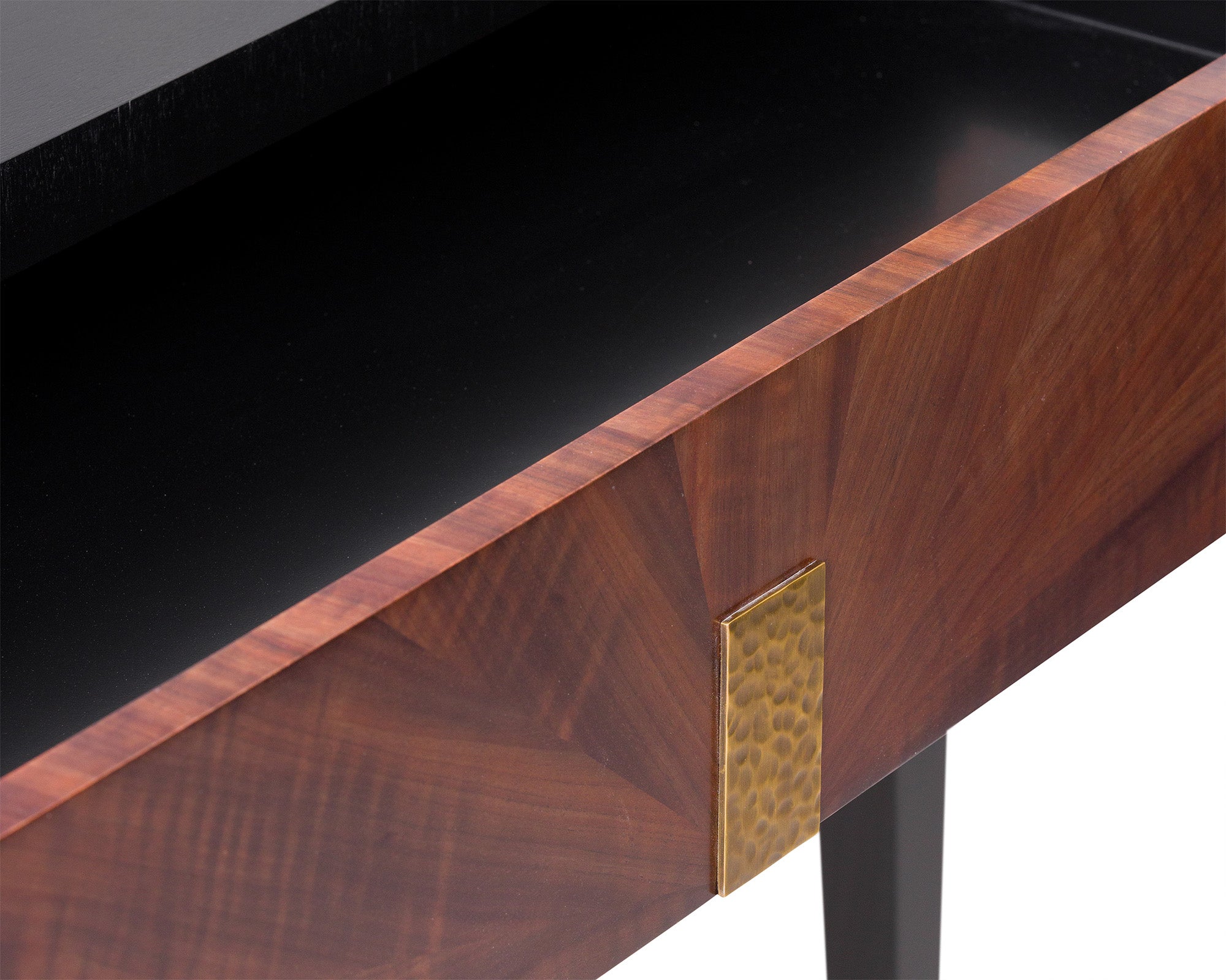 Beverly Console Table - Brown Wood and Hammered Brass