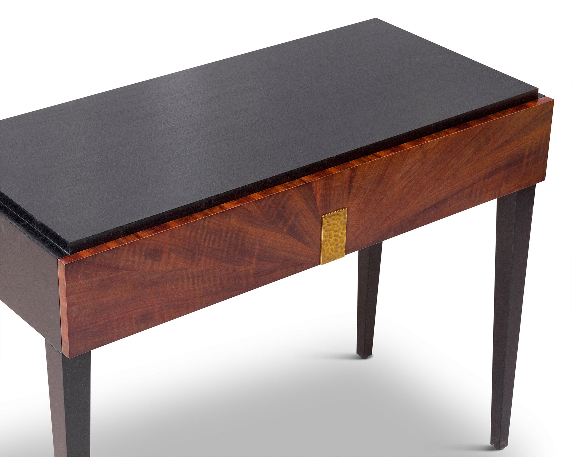 Beverly Console Table  -  Brown Wood and Hammered Brass