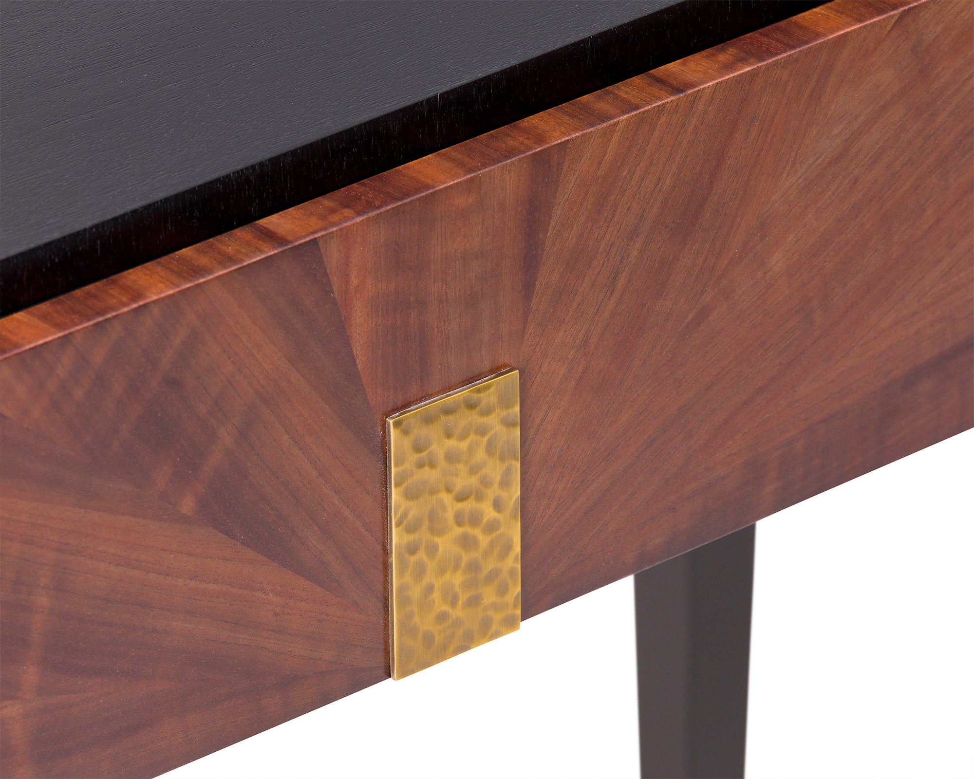 Beverly Console Table  -  Brown Wood and Hammered Brass