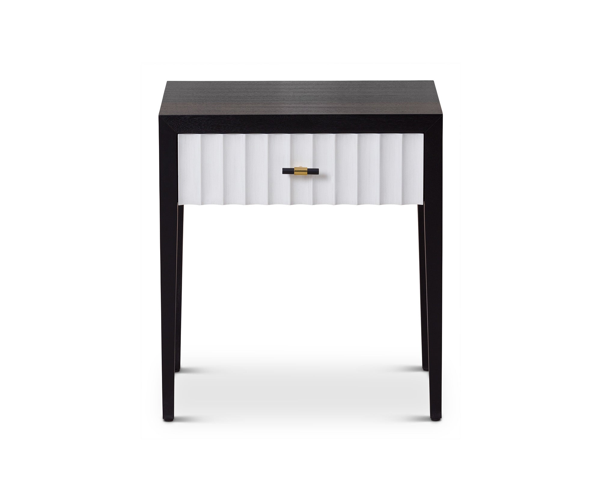 Malibu Bedside Table 1 Drawer - Black Satin Veneer, Hairline White & Red Lining