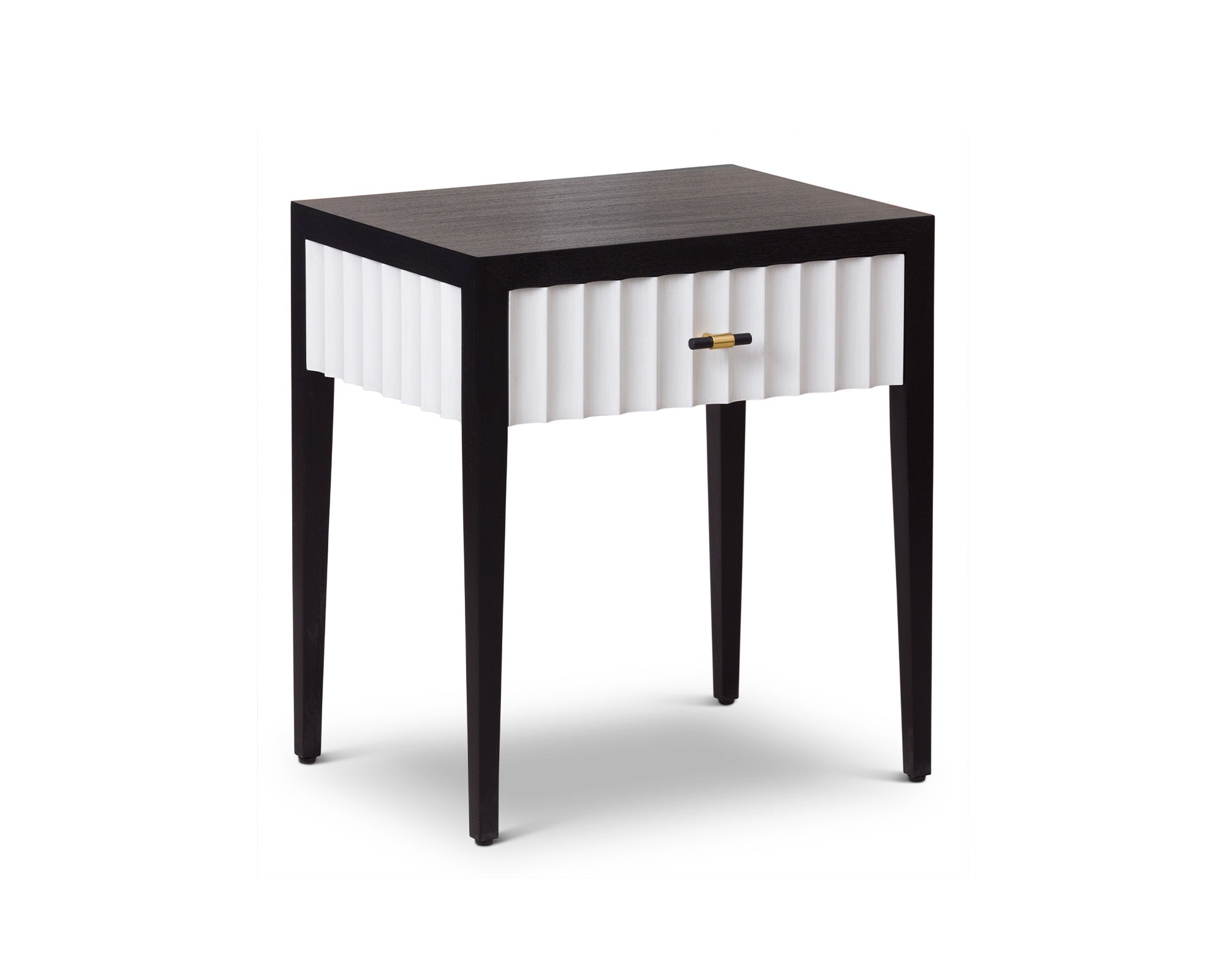 Malibu Bedside Table 1 Drawer - Black Satin Veneer, Hairline White & Red Lining