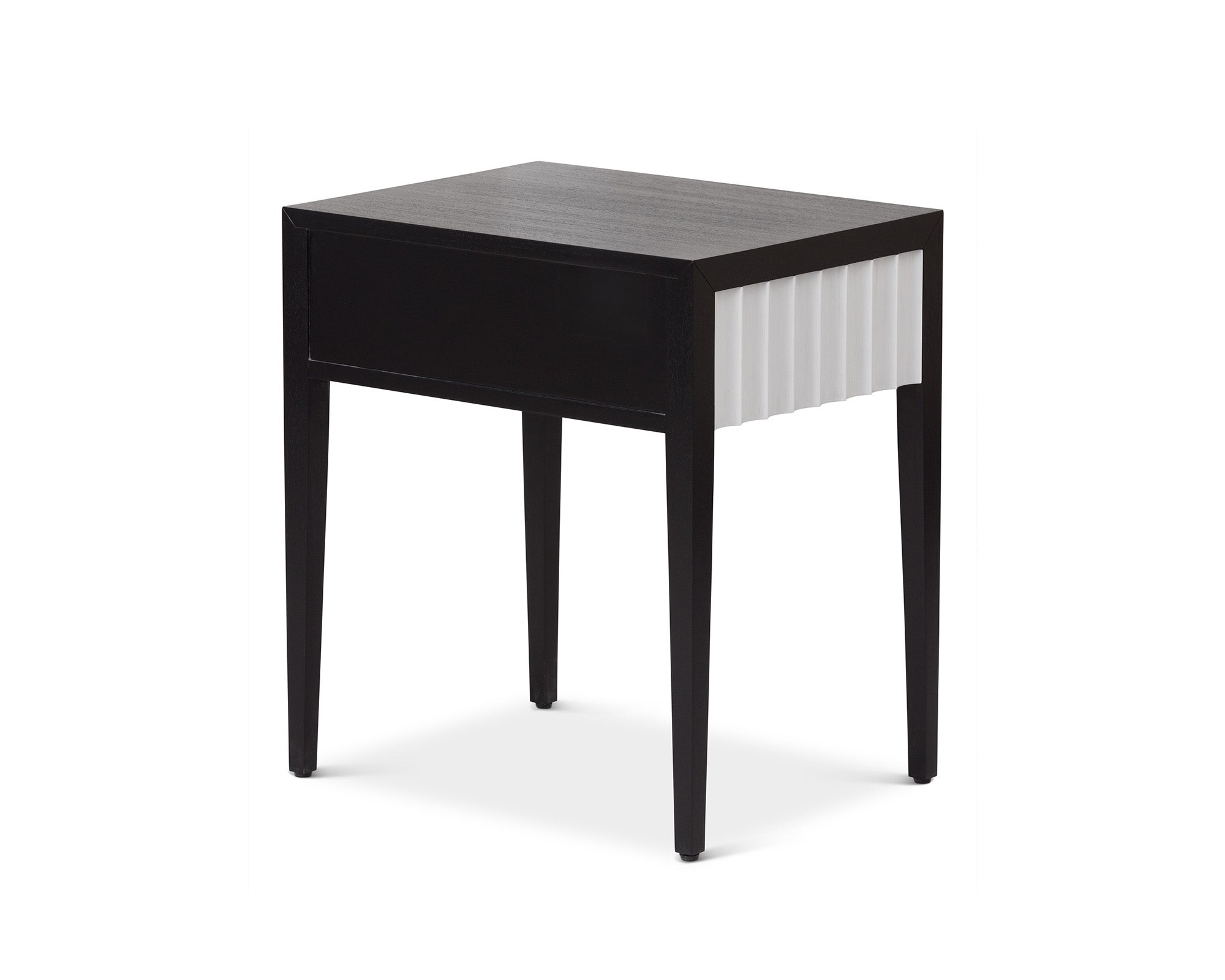 Malibu Bedside Table 1 Drawer - Black Satin Veneer, Hairline White & Red Lining
