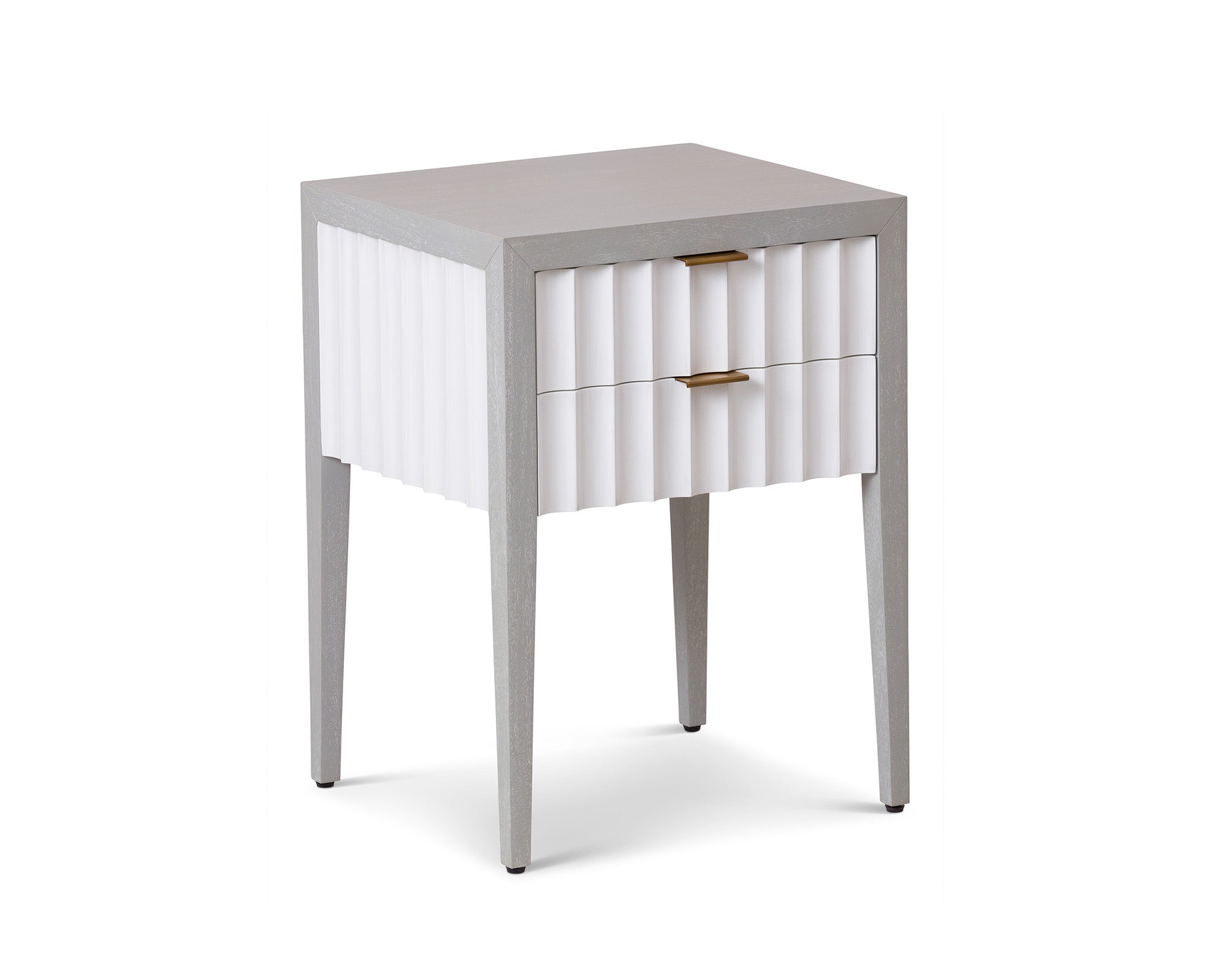 Malibu Bedside Table 2 Drawer - Grey Satin Veneer Hairline White & Red Lining
