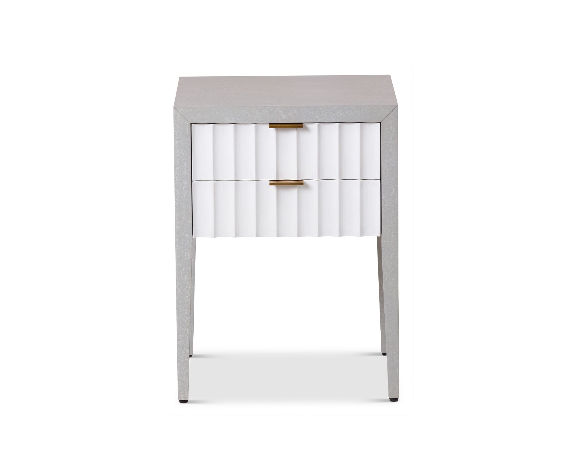 Malibu Bedside Table 2 Drawer - Grey Satin Veneer Hairline White & Red Lining