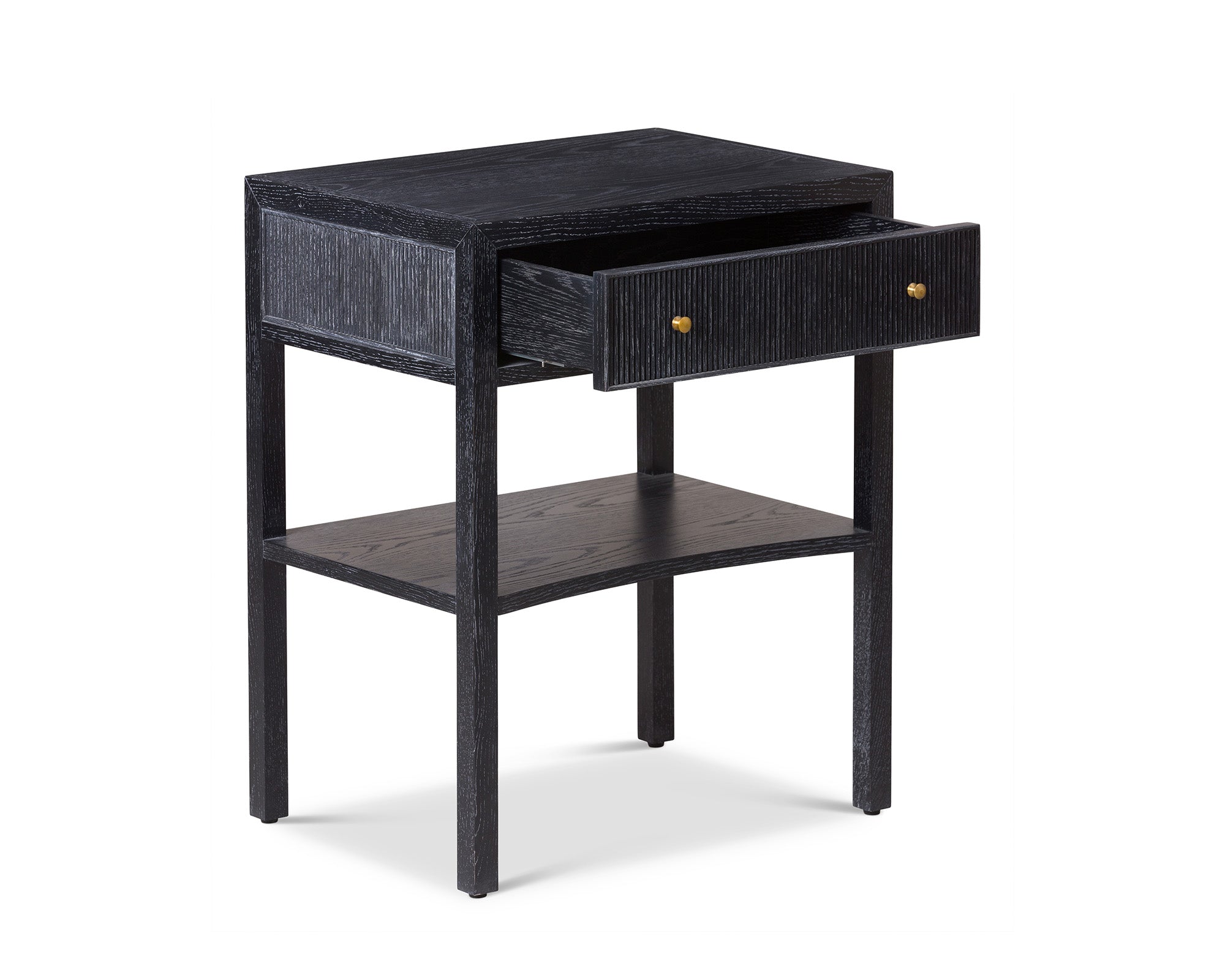 Toronto Bedside Table - Black Ceruse Oak and Brass
