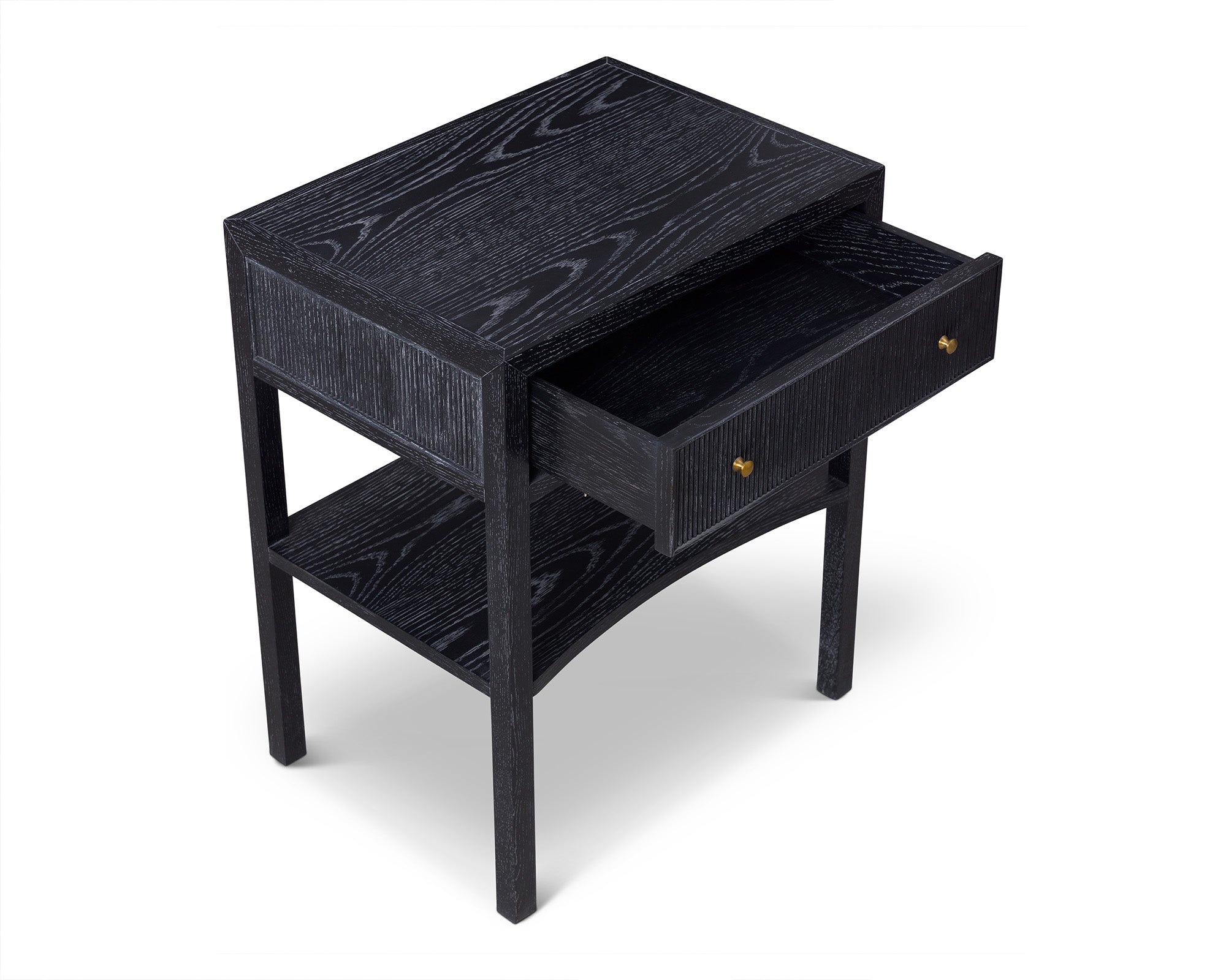 Toronto Bedside Table - Black Ceruse Oak and Brass