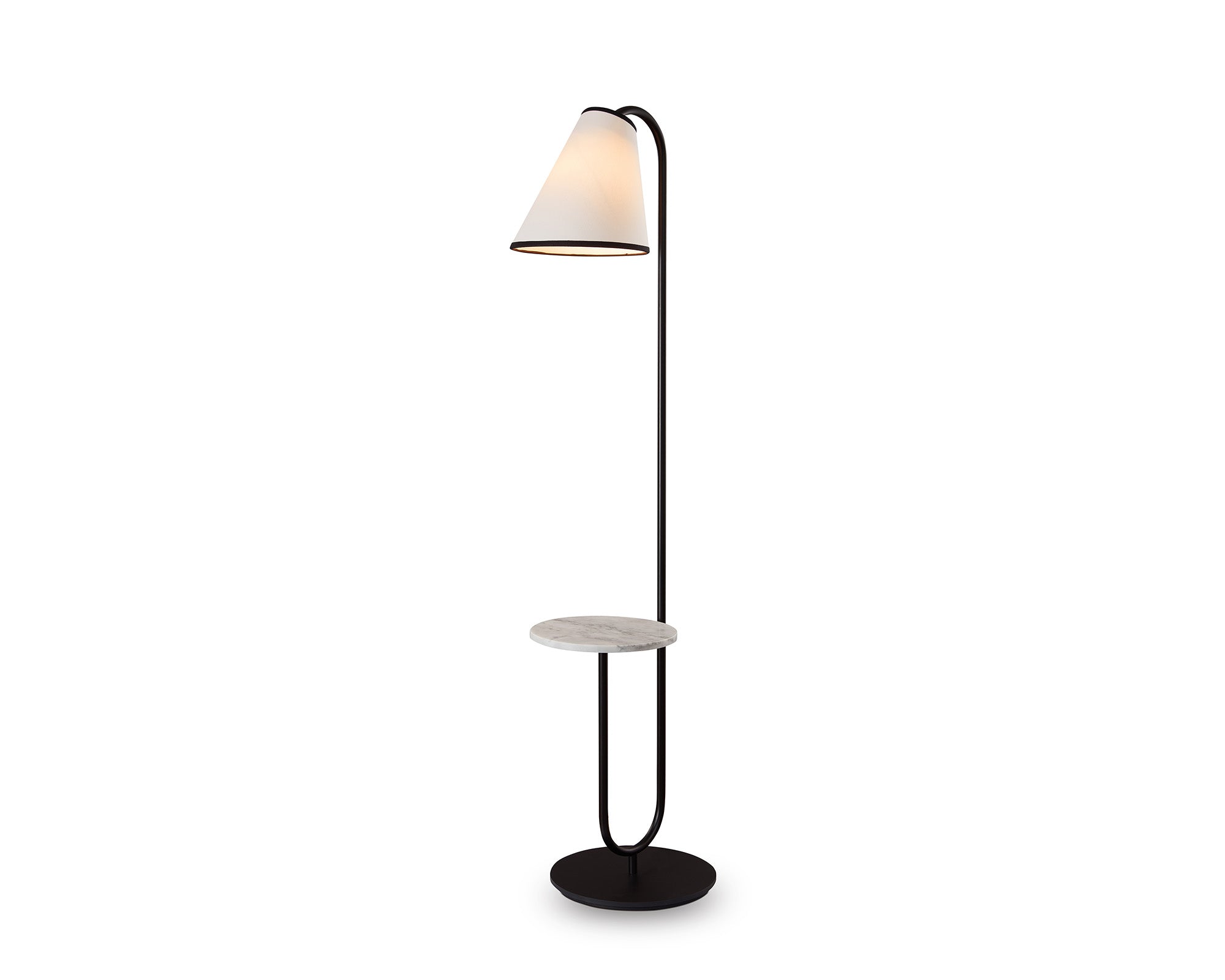 Edgar Floor Light - Carrara Marble, Black Metal and White Linen