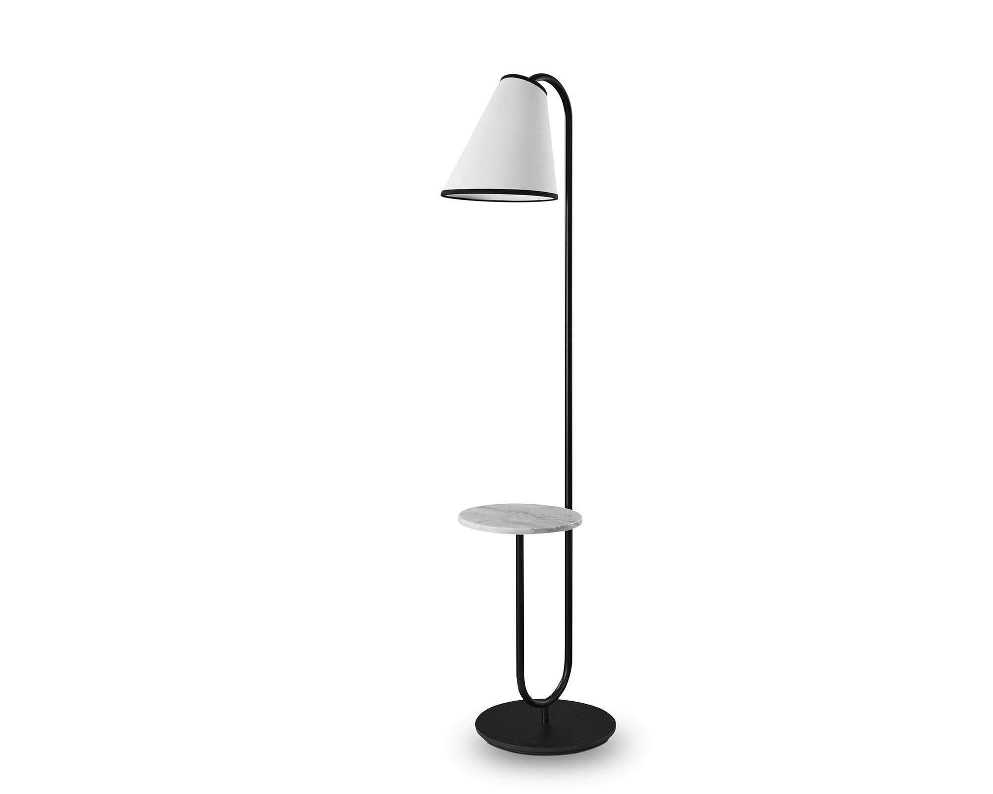Edgar Floor Light - Carrara Marble, Black Metal and White Linen
