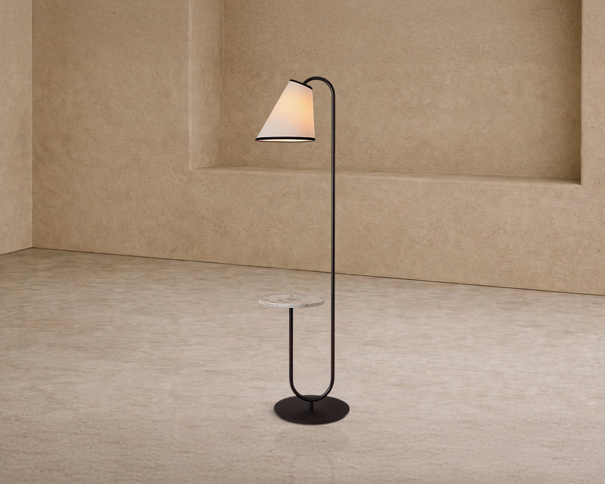 Edgar Floor Lamp - Carrara Marble and White Linen