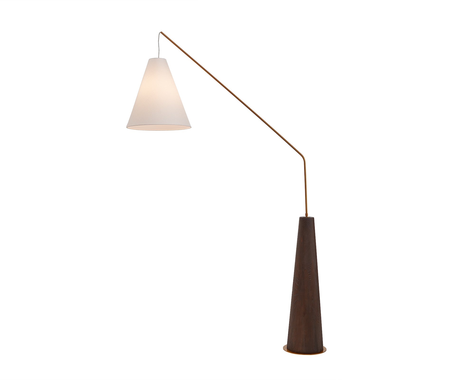 Brandon Floor Lamp - Brushed Dark Brown Oak/Antique Brass/White Linen Shade