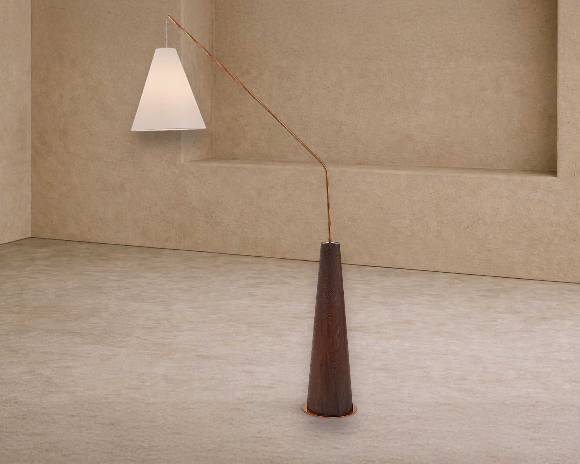 Brandon Floor Lamp - Brushed Dark Brown Oak/Antique Brass/White Linen Shade