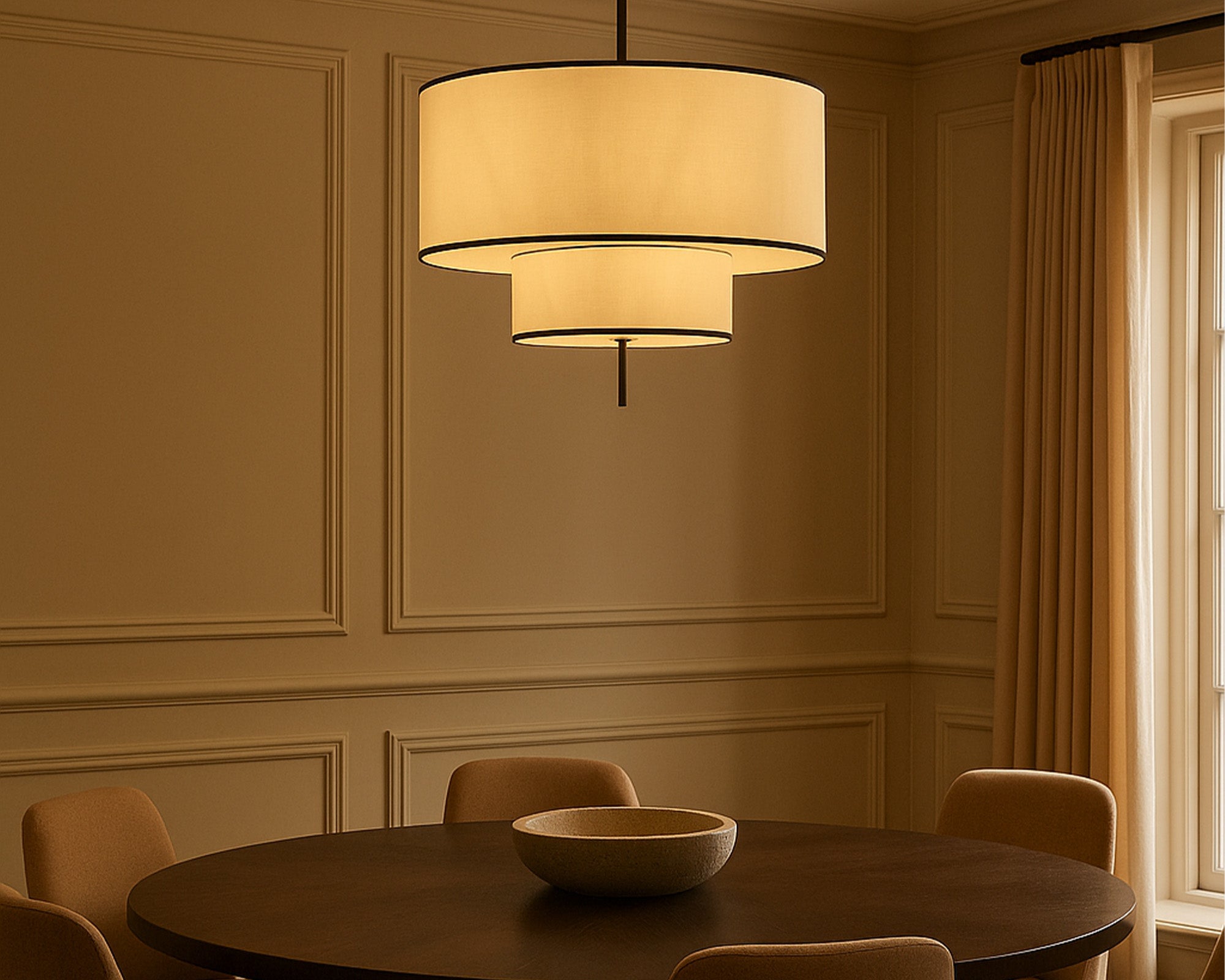 Aris Pendant Lamp - Black Metal and White Linen