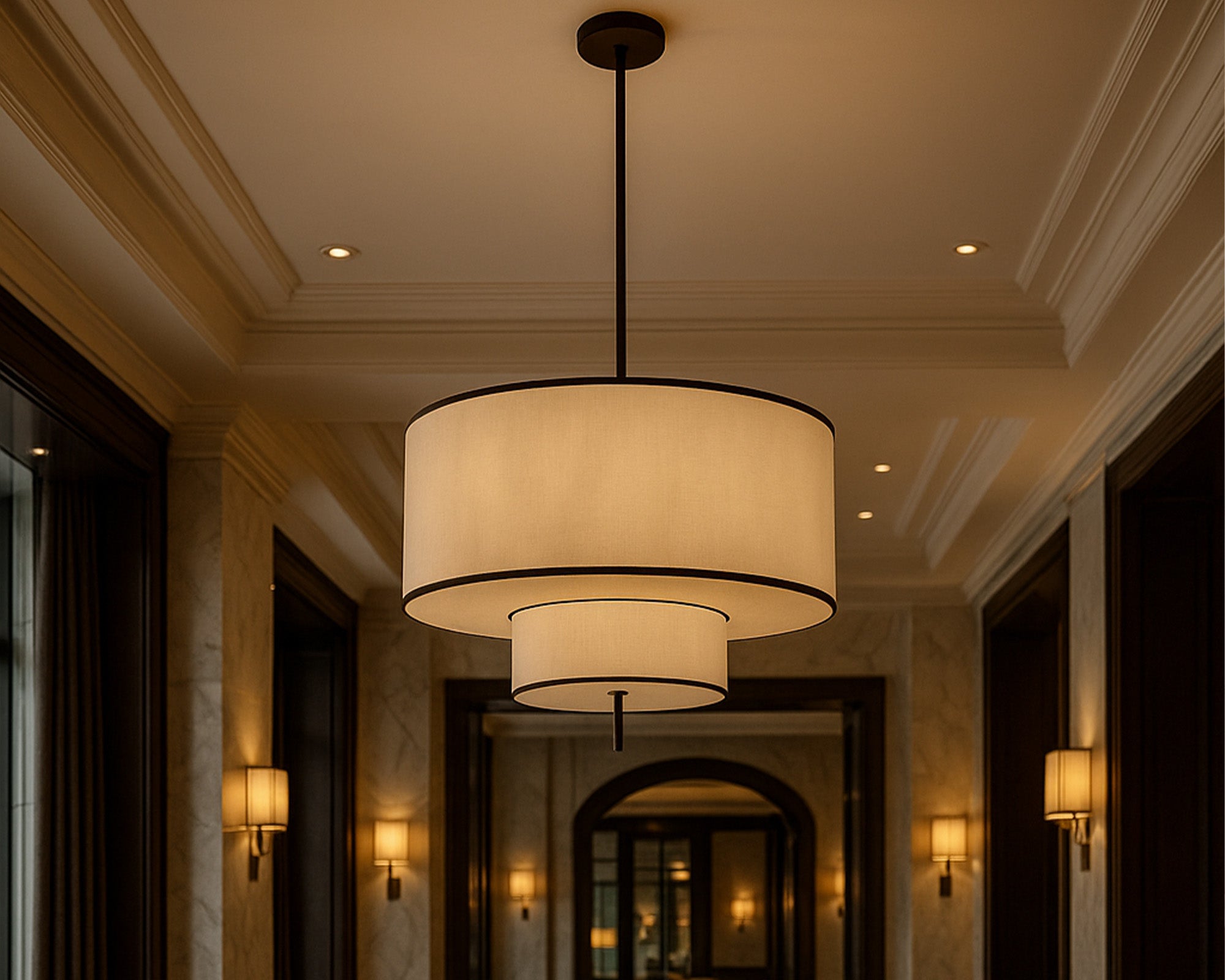 Aris Pendant Lamp - Black Metal and White Linen