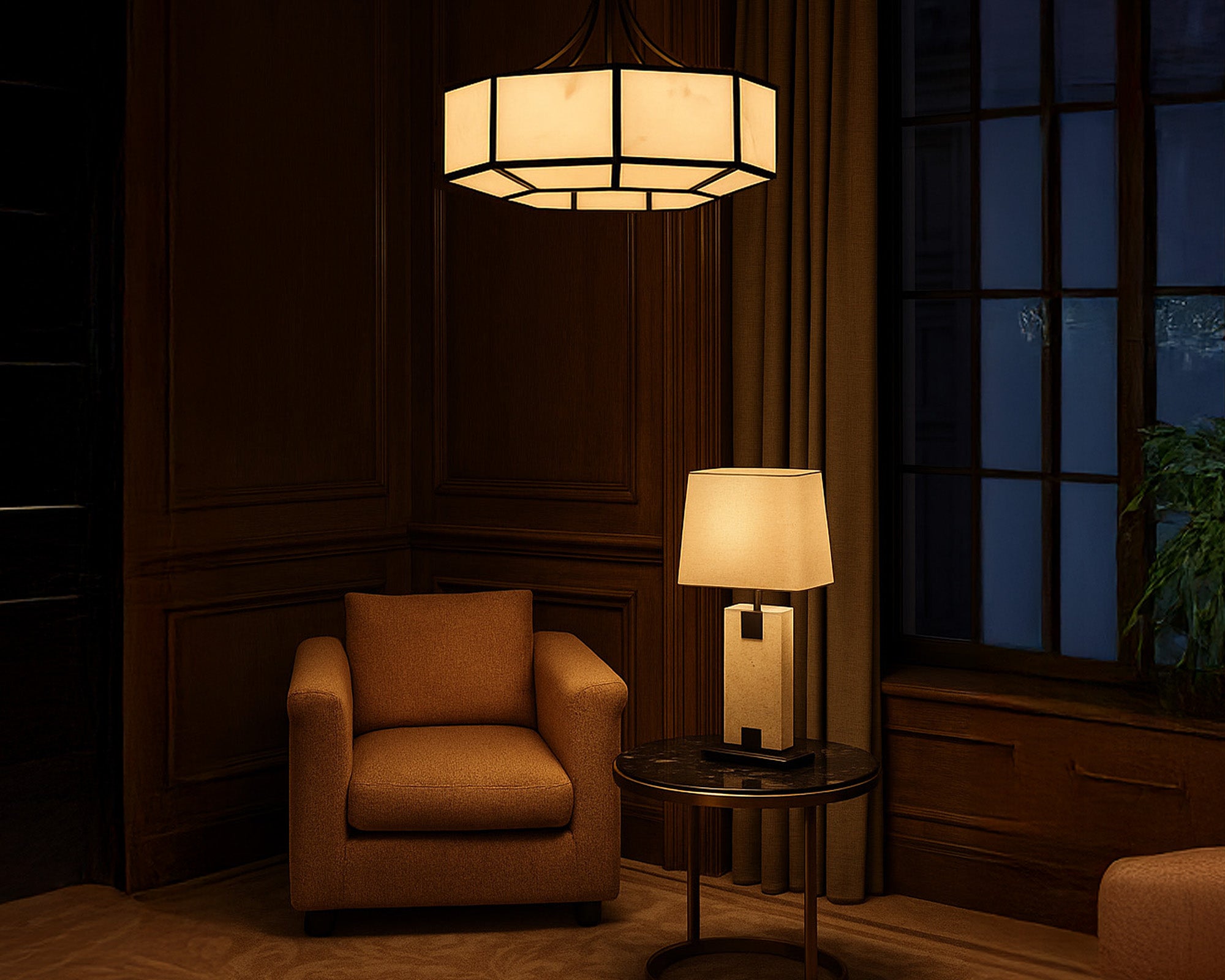 Allen Pendant Lamp - Alabaster and Black Metal