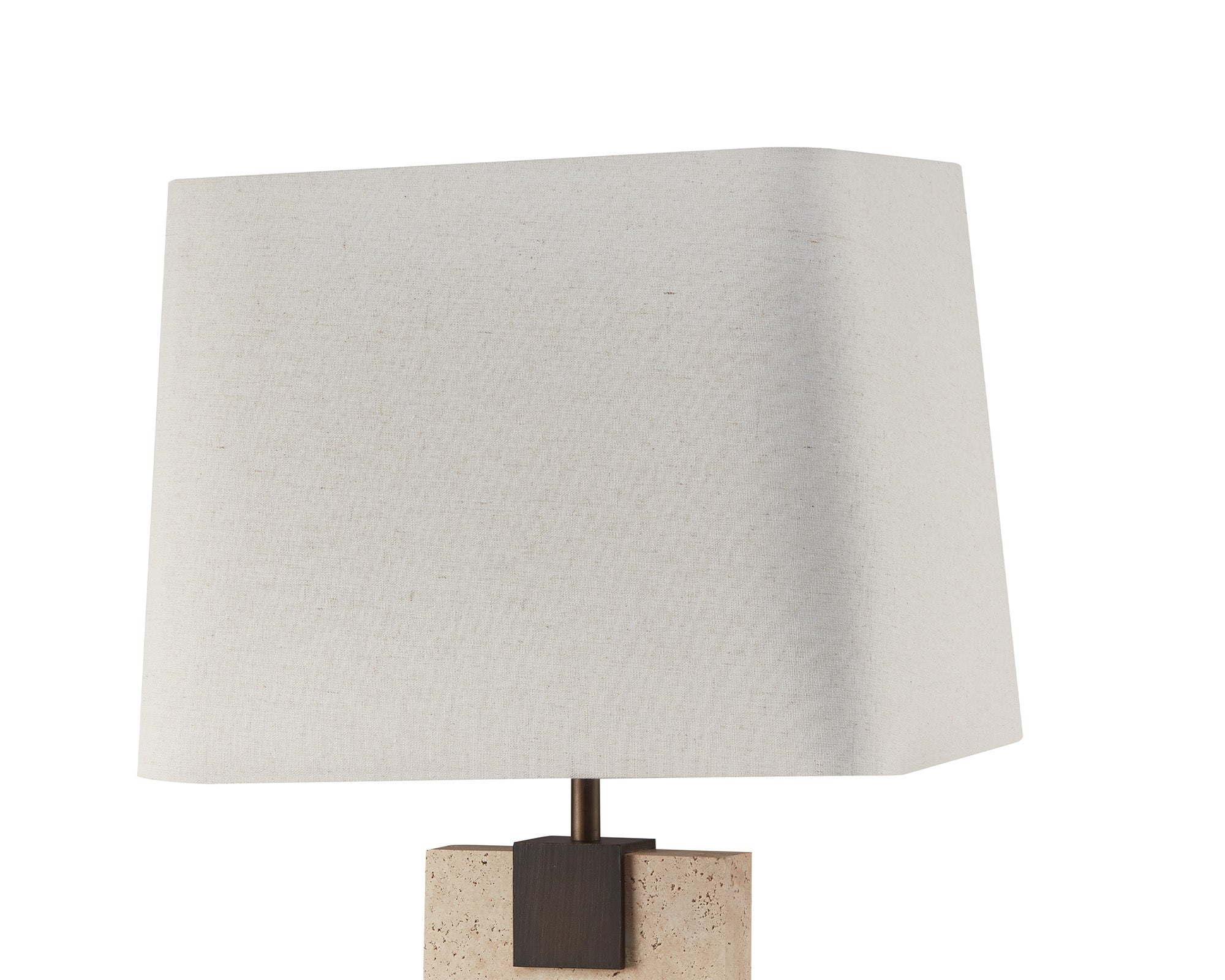 Madison Table Lamp - Travertine, Off White Linen and Antique Bronze