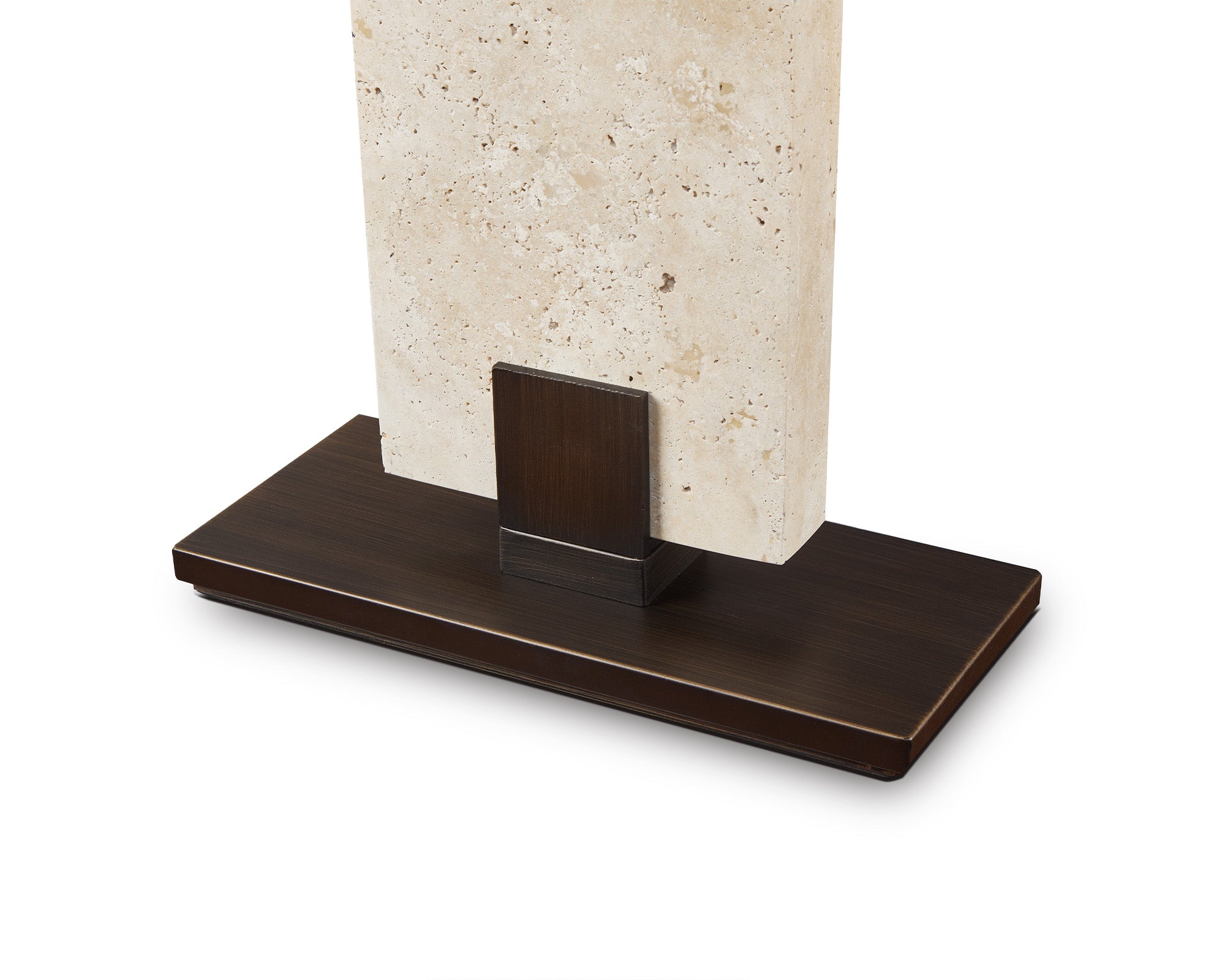 Madison Table Lamp - Travertine, Off White Linen and Antique Bronze