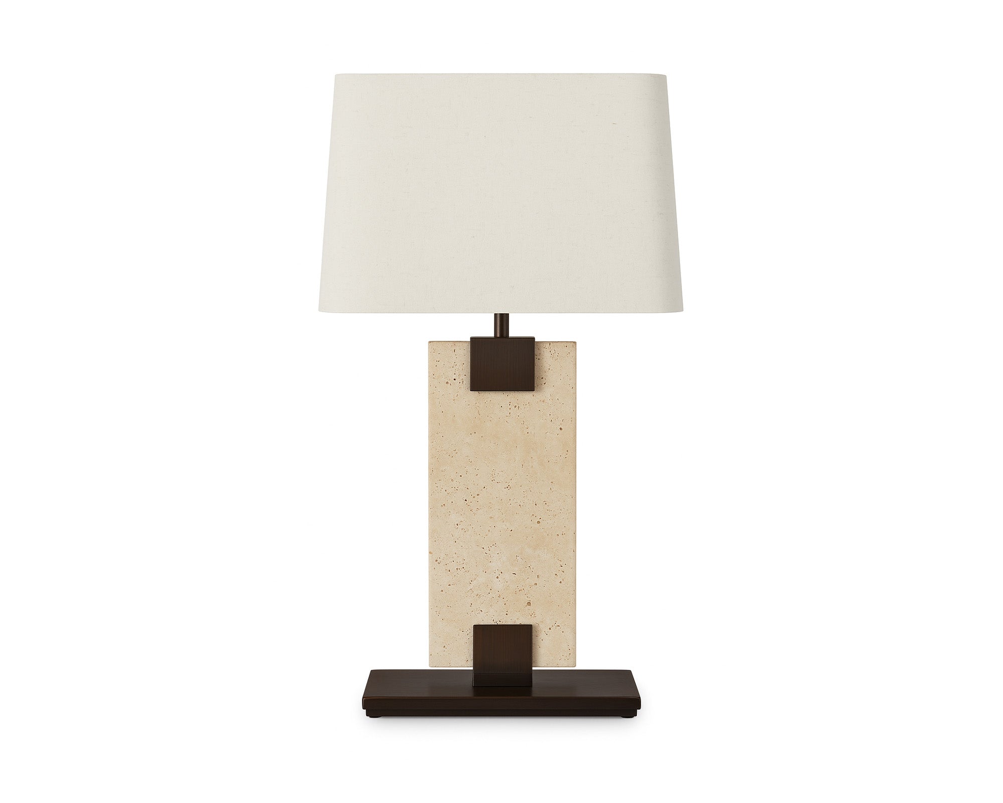 Madison Table Lamp - Travertine and Off White Linen