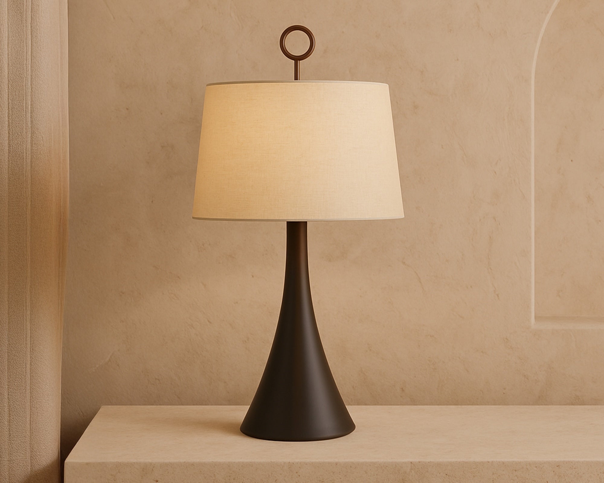 Leila Table Lamp - Antique Hairline Bronze/Off White Linen Shade