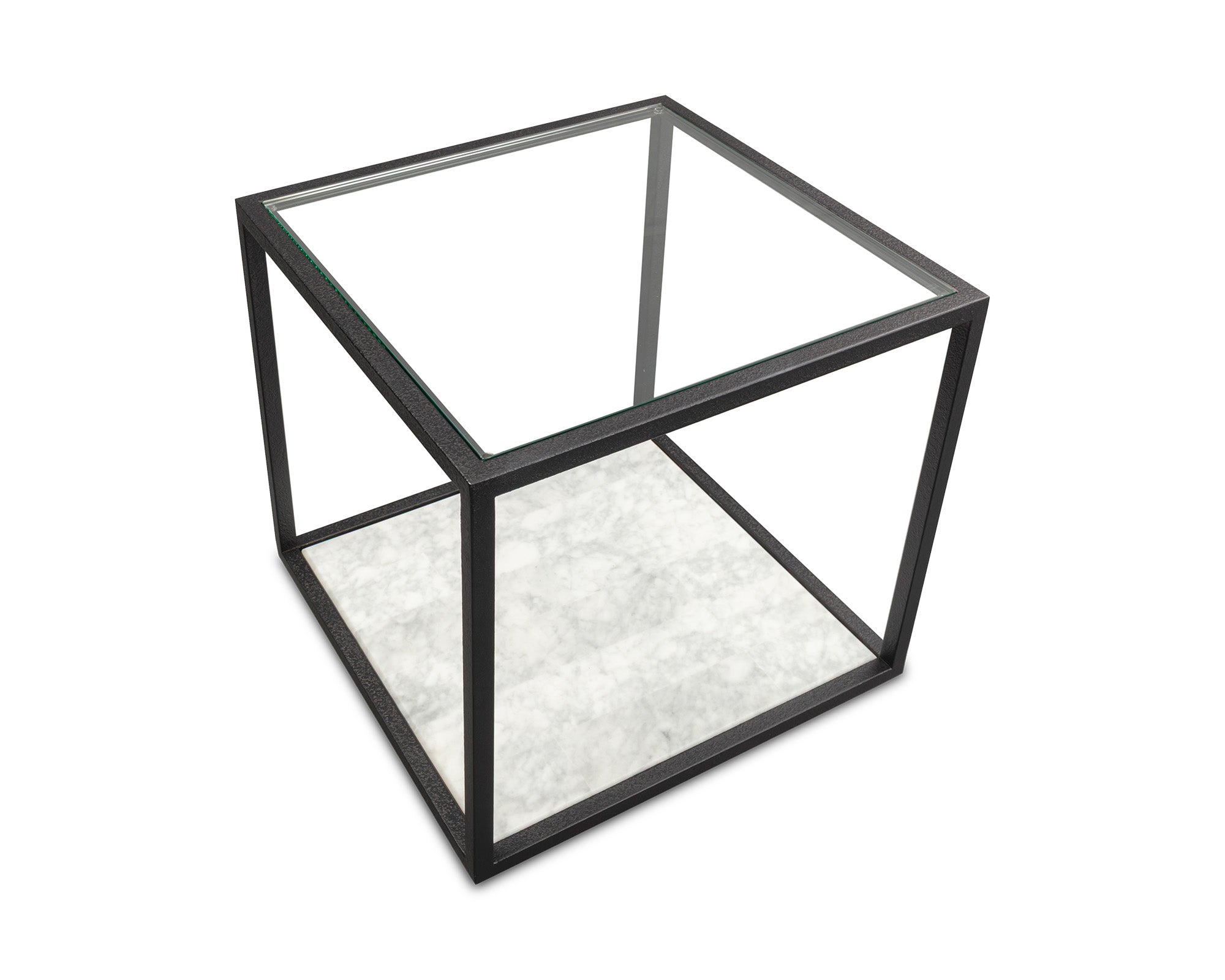 Belmon Side Table - Carrara Marble and Black Textured Metal