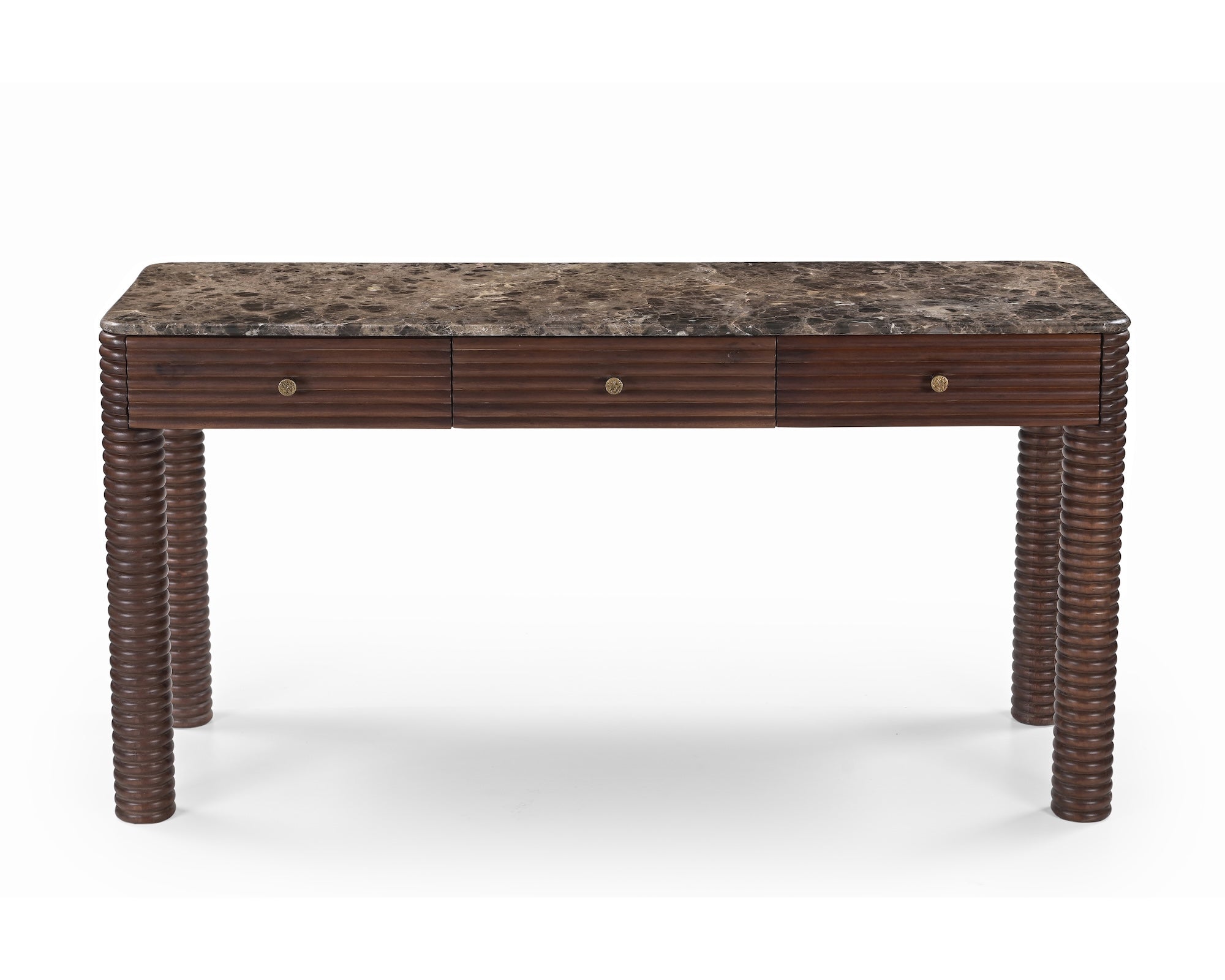 Allure Desk - Dark Brown Emperador Marble & Brushed Mid-brown Textured Acacia Wood