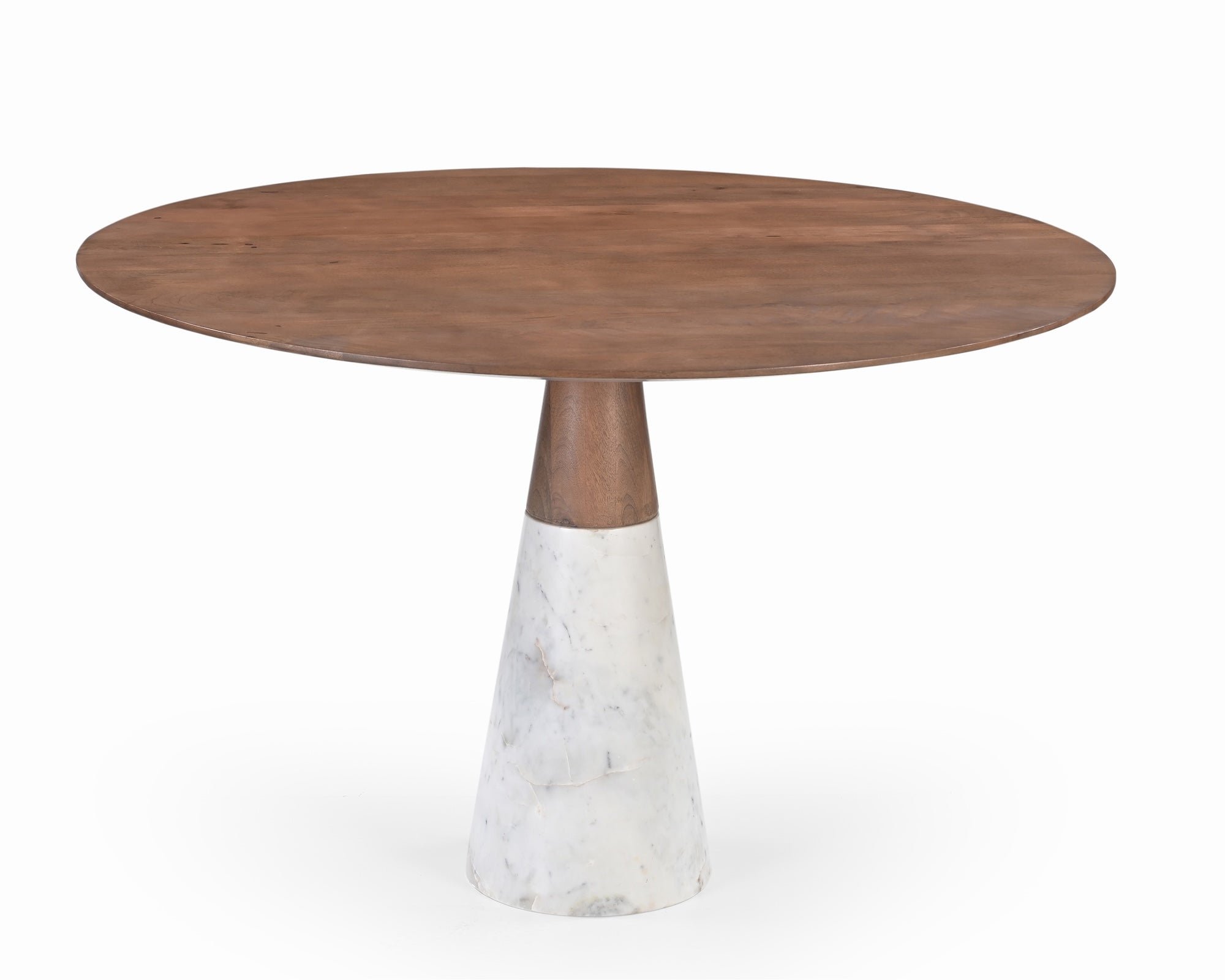 Annie Dining Table - Brushed Mid-brown Wood & Natural White Marble
