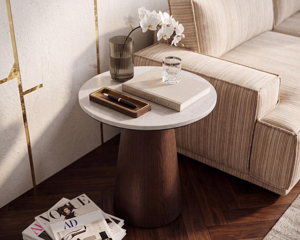 Emilio Side Table - Dark Brown & Beige Marble