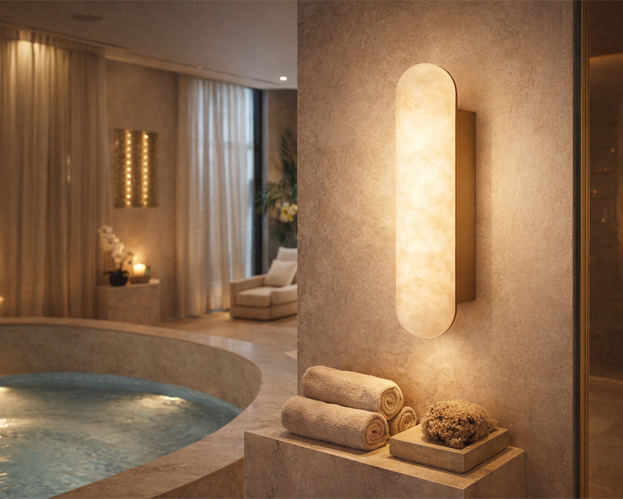 Alura IP44 Wall Light - Alabaster and Brushed Brass