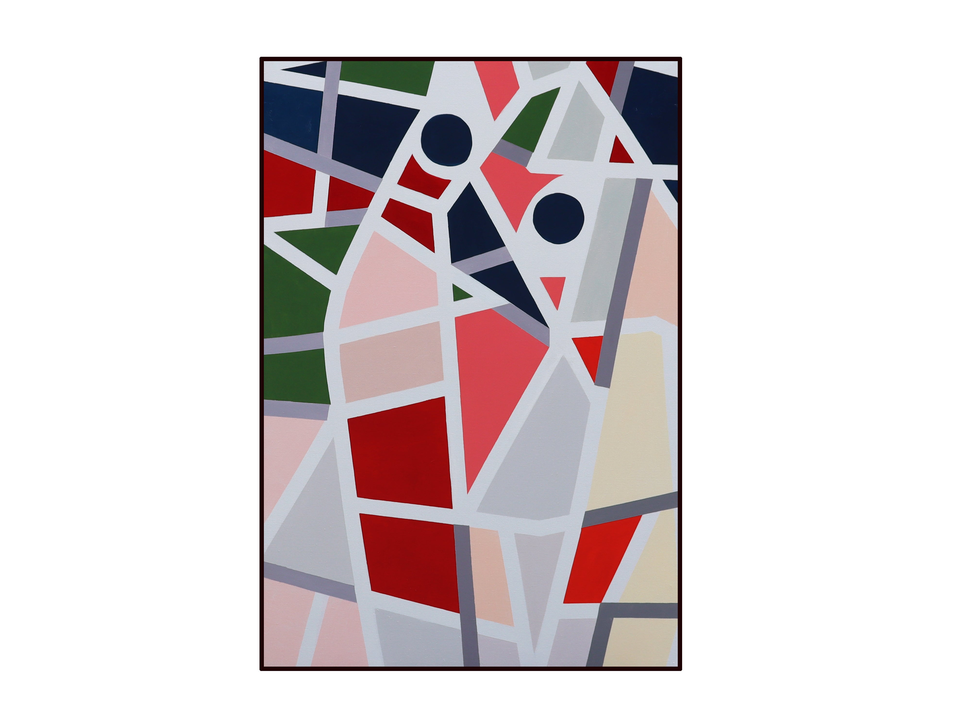 Piet Oil Painting - Red, Blue, Green and Grey