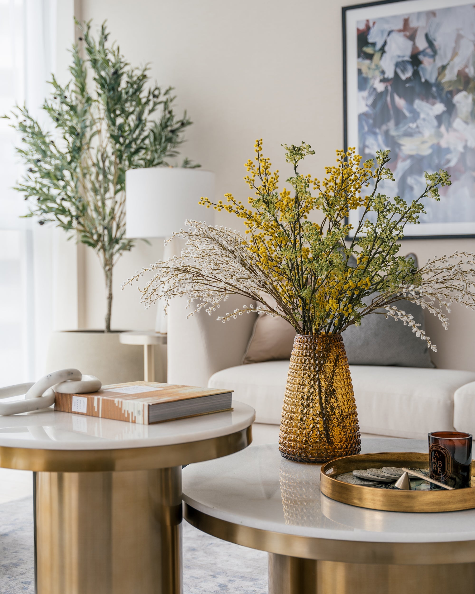 Camden Side Table - White Marble/Brushed Brass