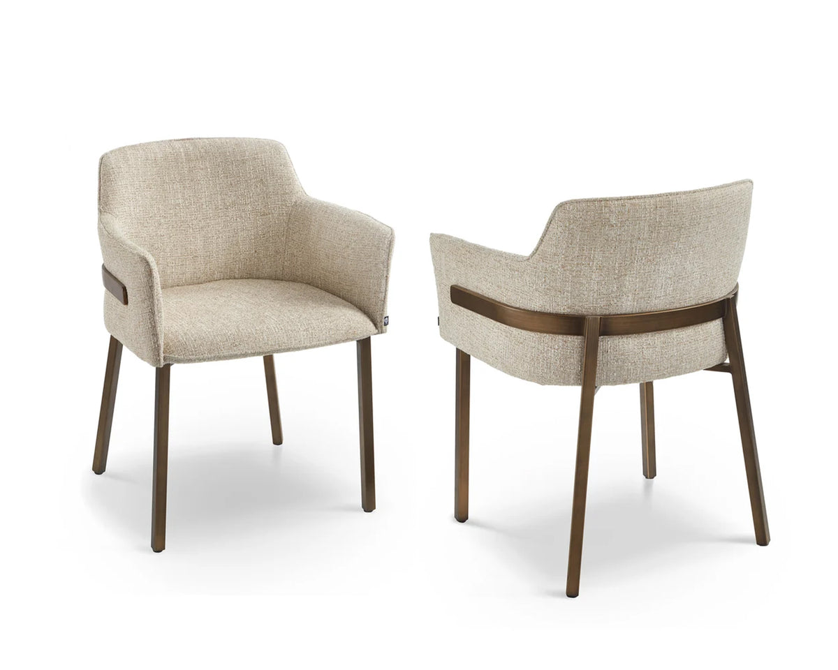 Tessa Dining Chair (set of 2) - (Crib 5) Field Beige Fabric & Hairline Antique Brass